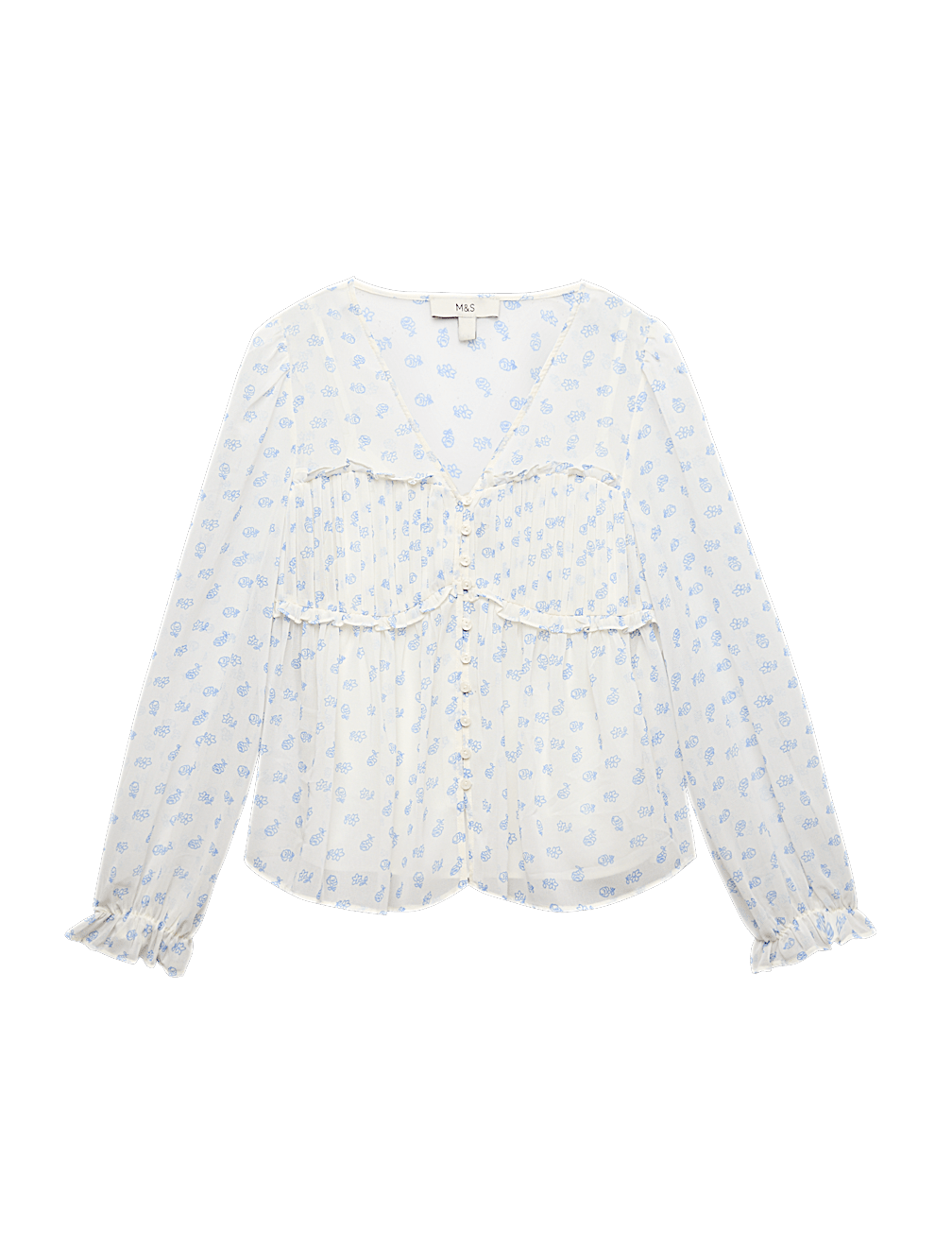 V-Neck Ruffle Detail Long Sleeve Blouse