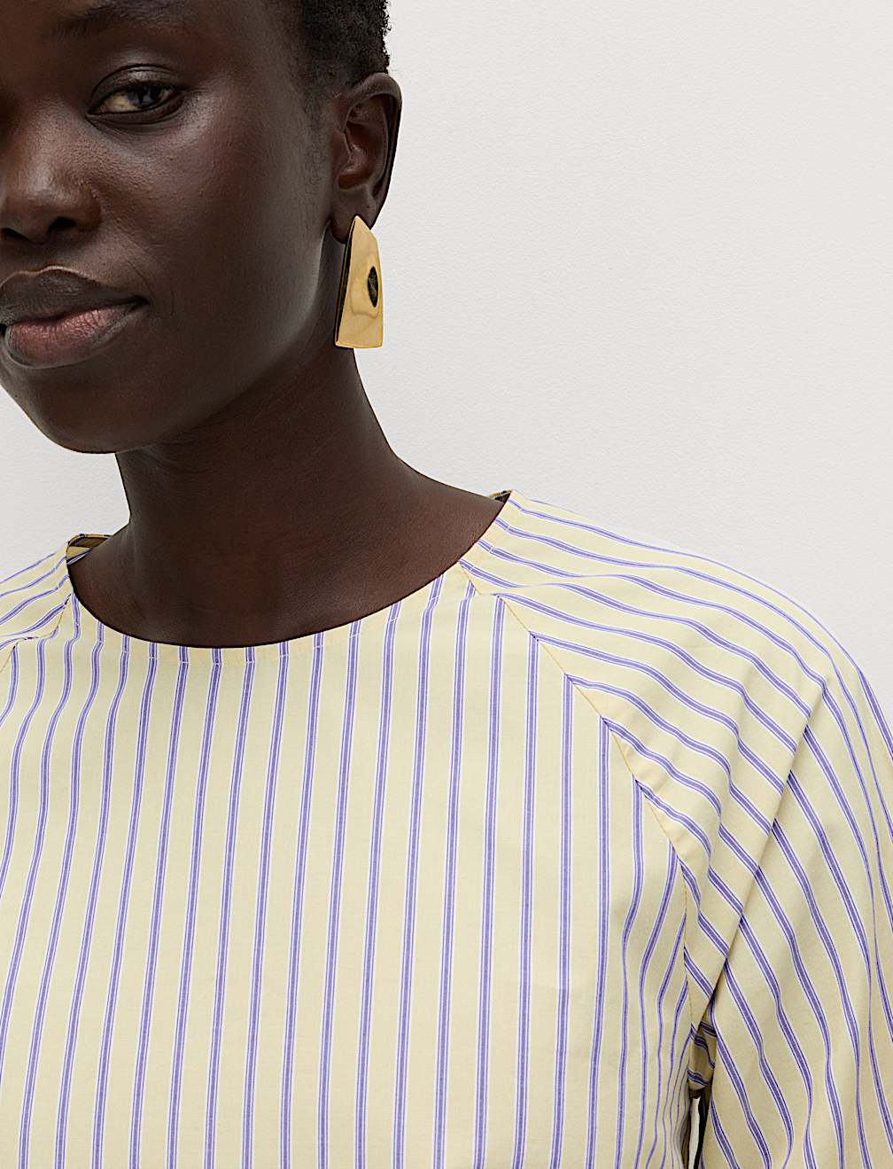 Pure Cotton Striped Round Neck Peplum Blouse Co Ord