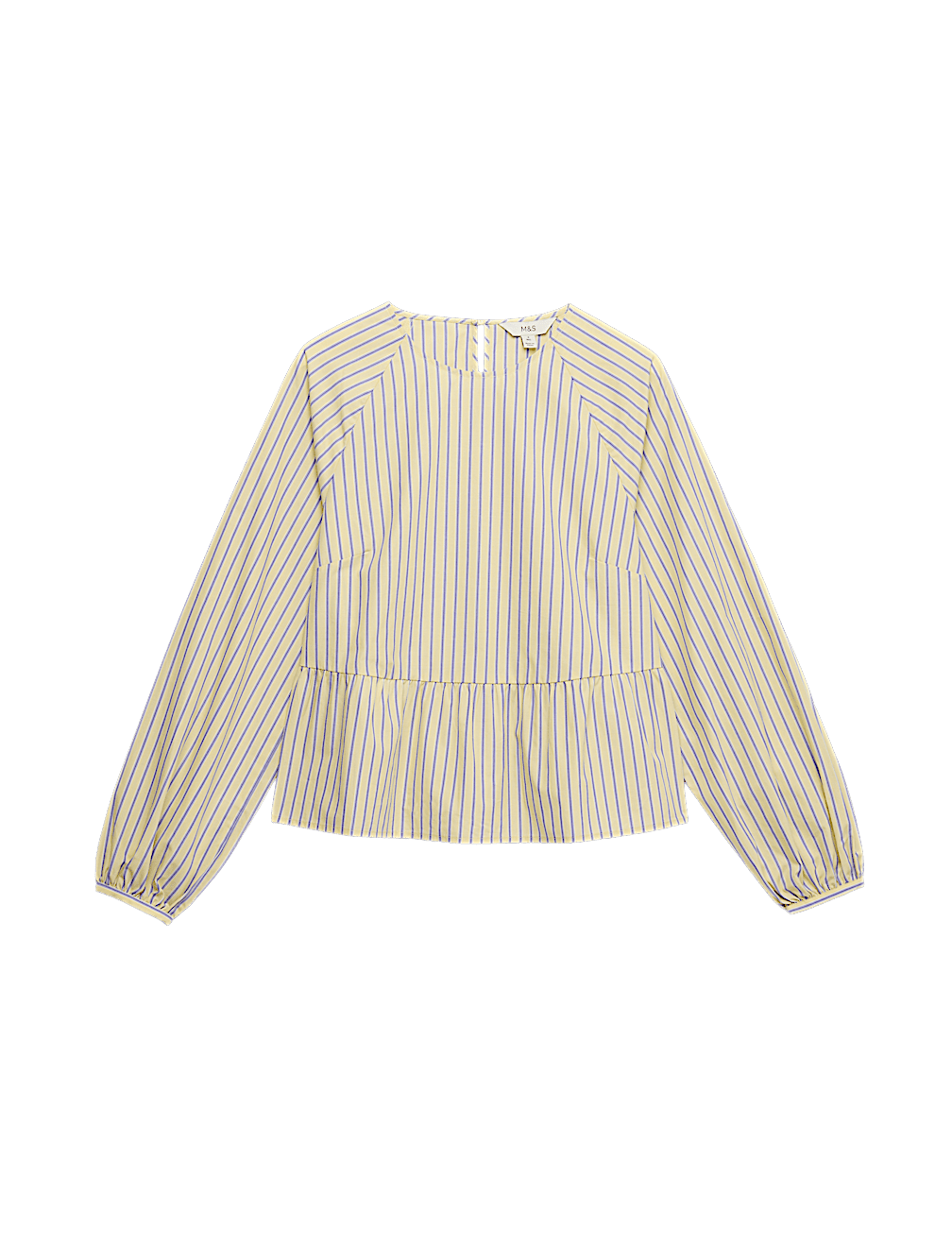 Pure Cotton Striped Round Neck Peplum Blouse Co Ord