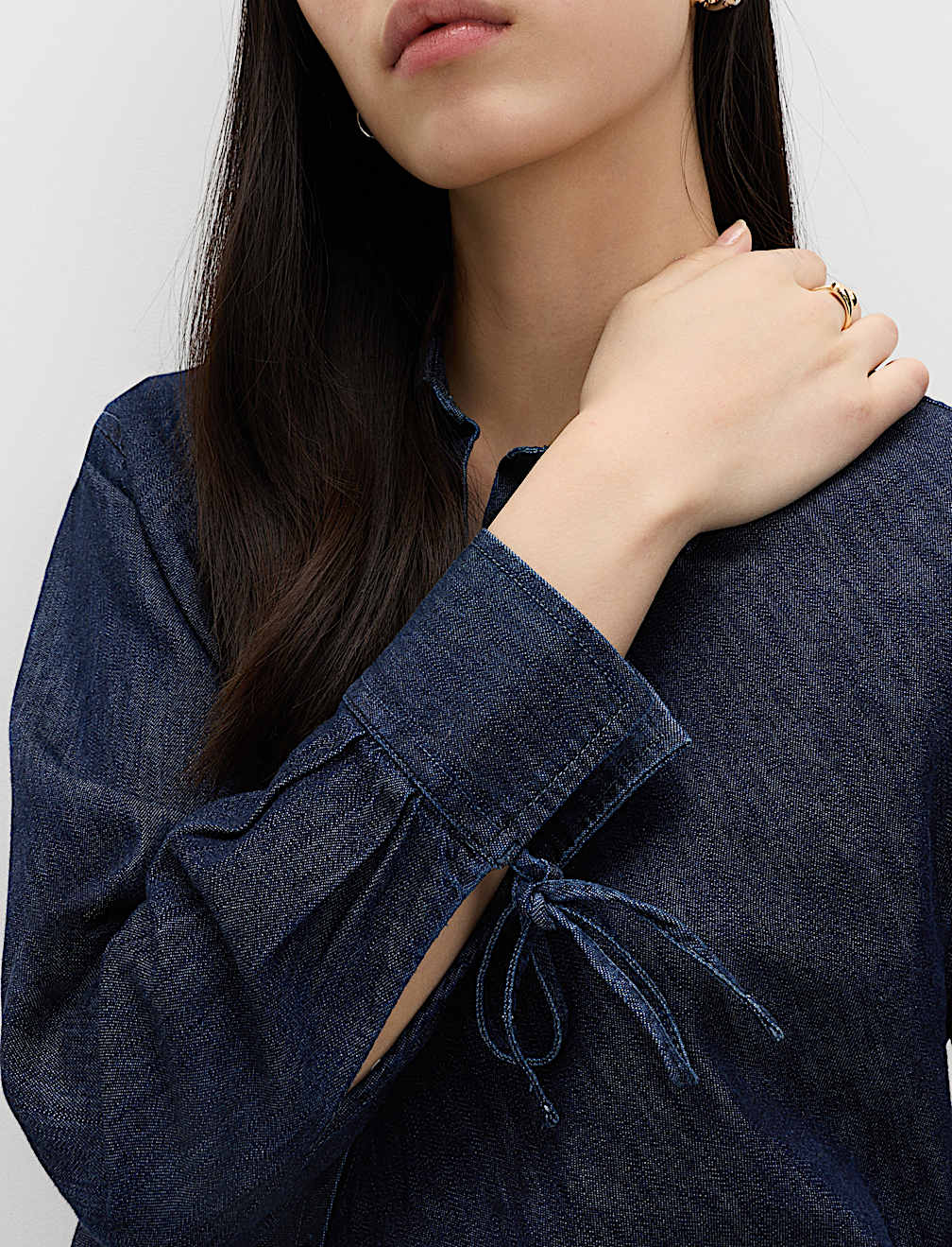 Denim Tie Detail Swing Shirt