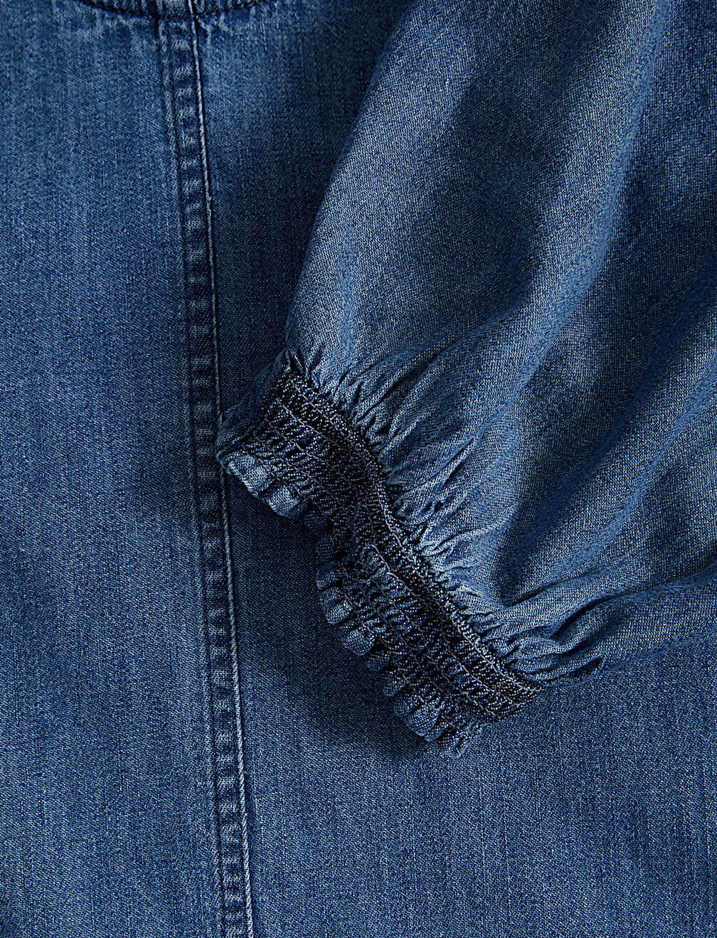 Pure Cotton Denim Puff Sleeve Blouse