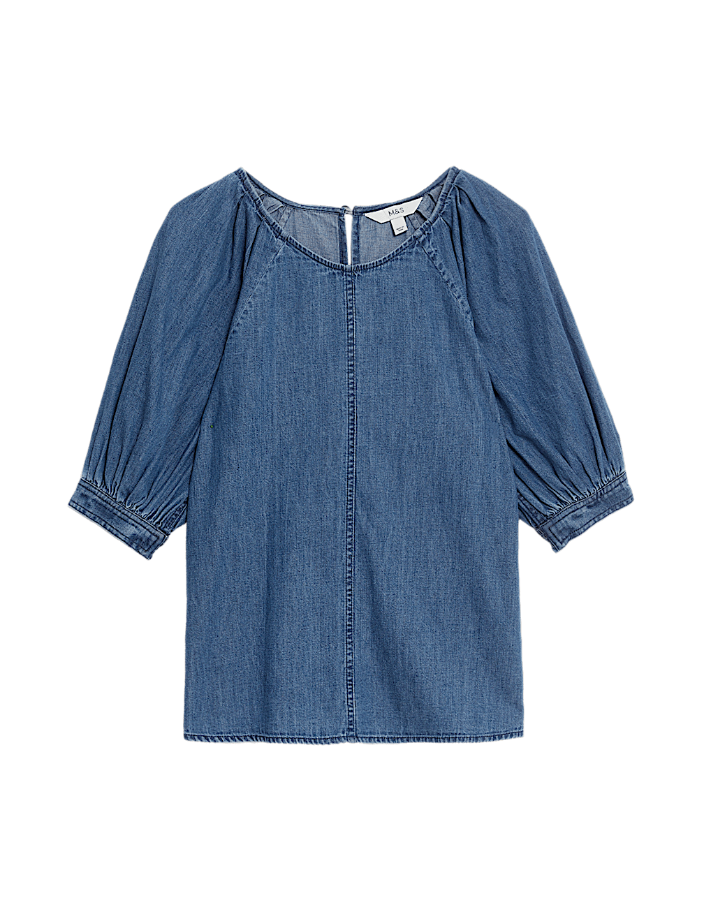 Pure Cotton Denim Puff Sleeve Blouse