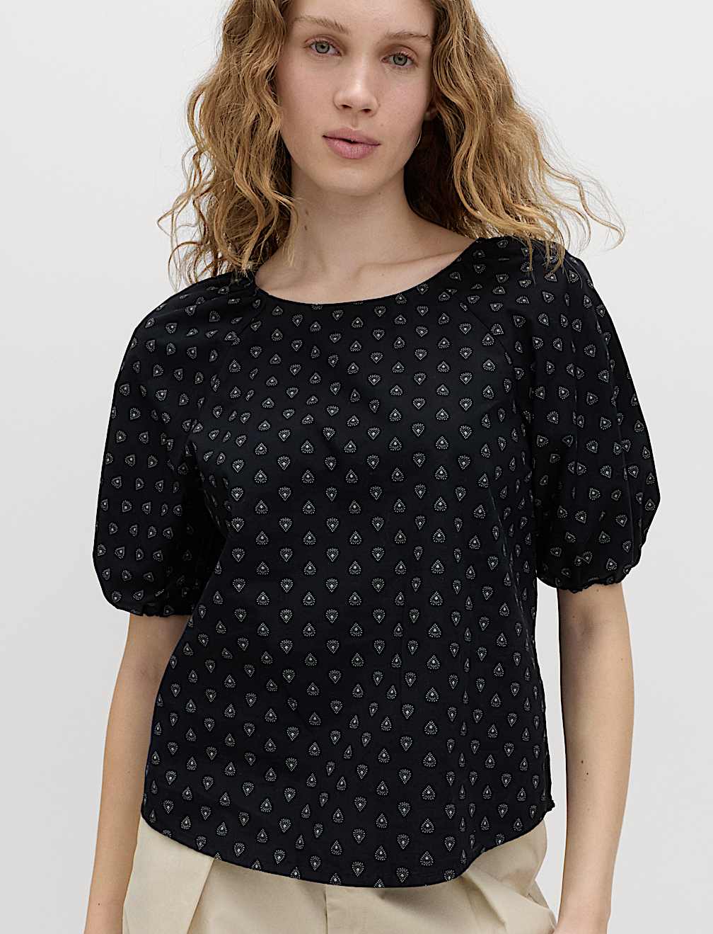 Pure Cotton Printed Puff Sleeve Blouse