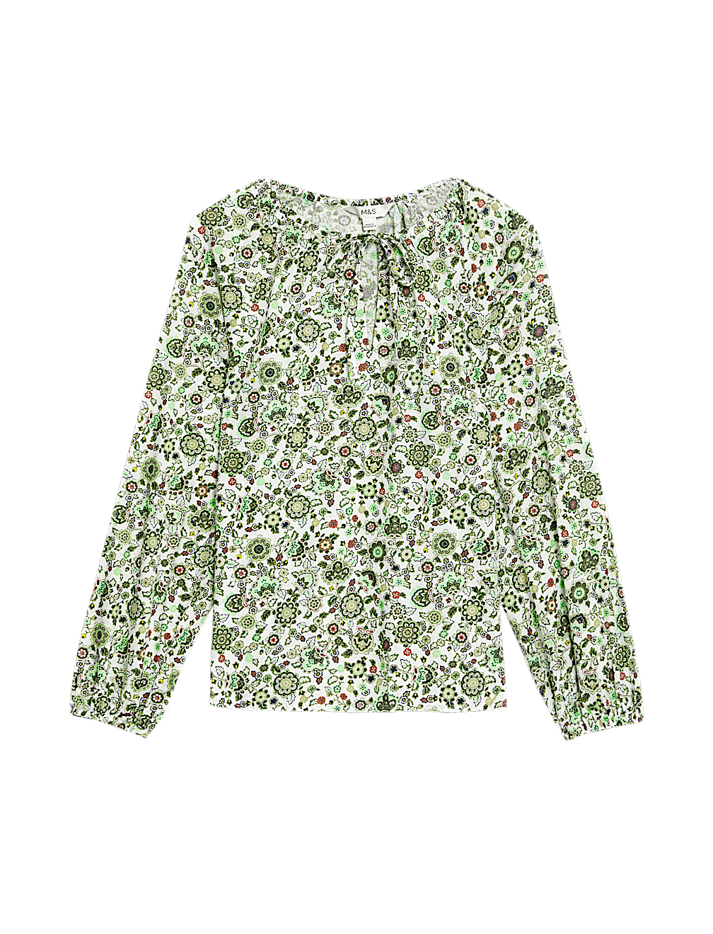 Pure Cotton Printed Tie Neck Blouse