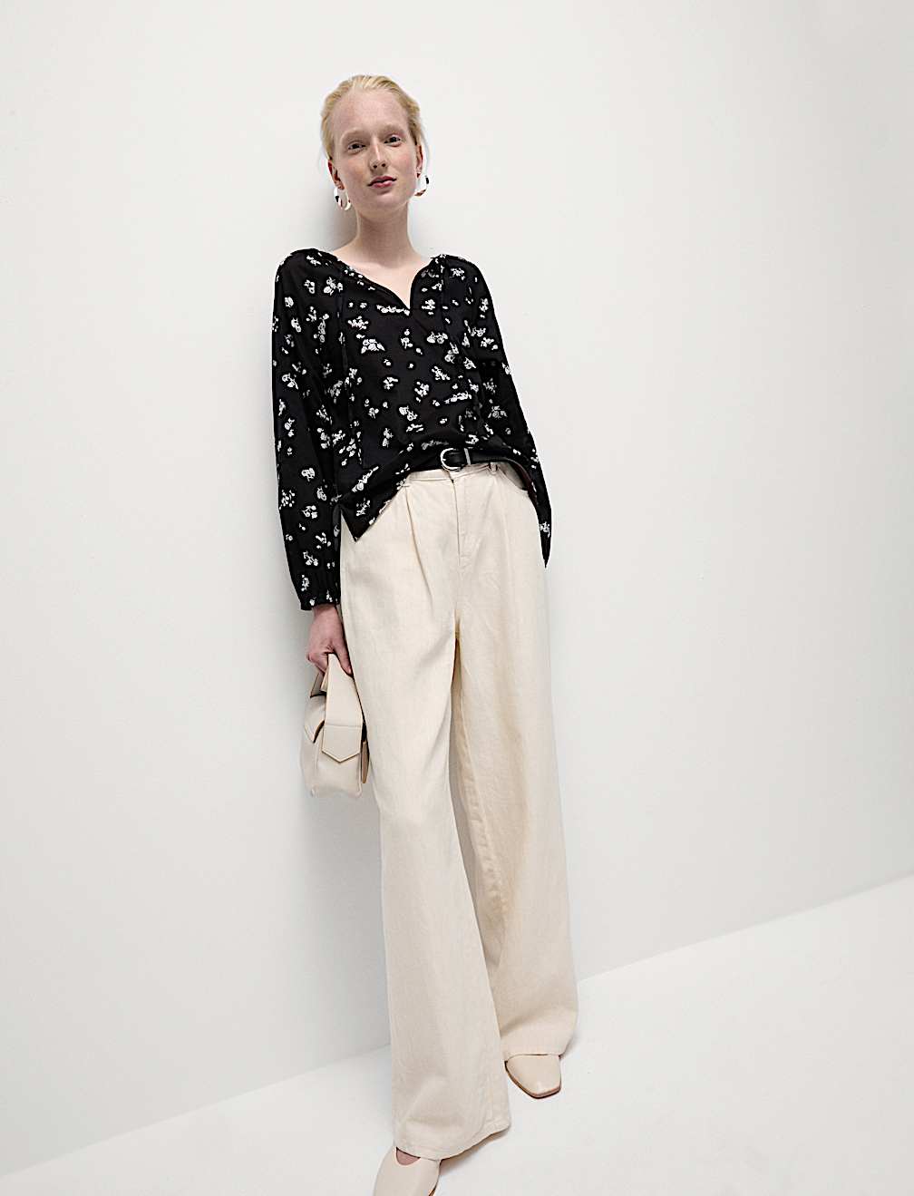 Pure Cotton Printed Tie Neck Blouse