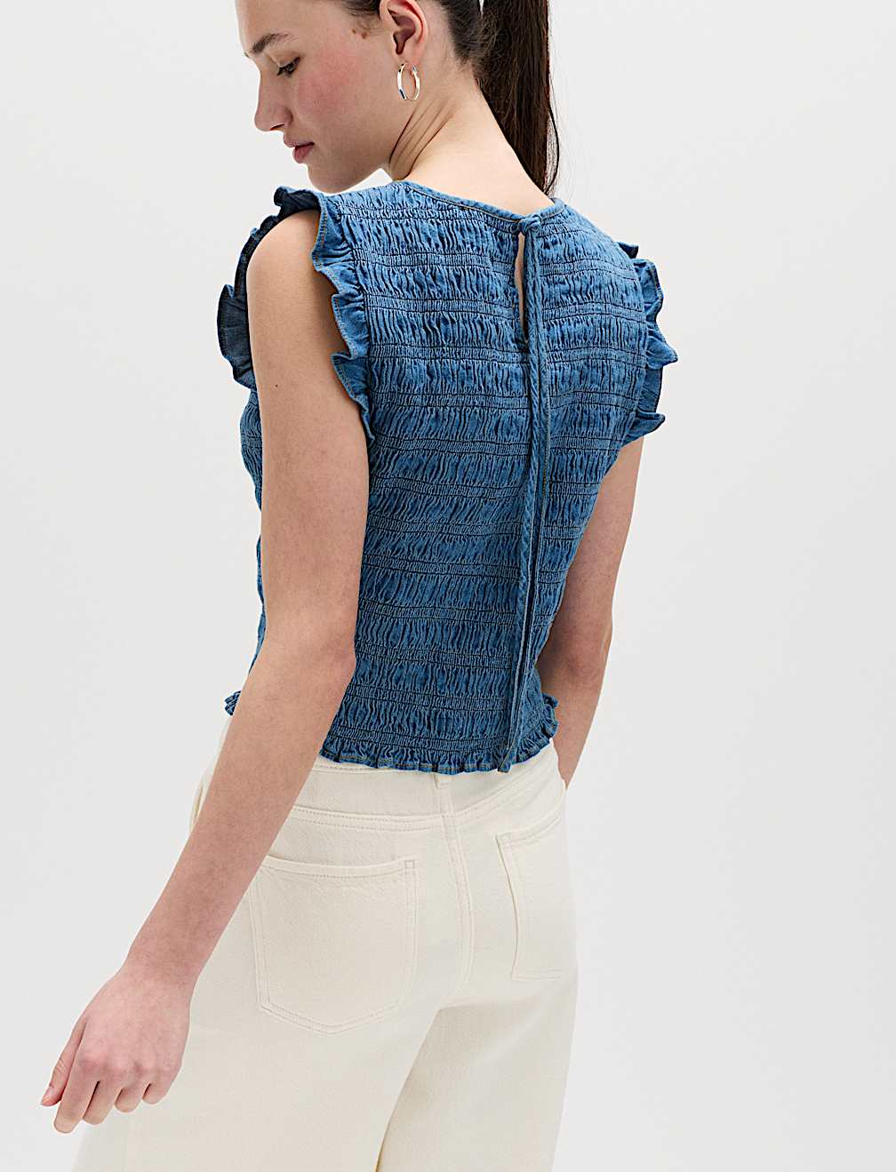 Denim Shirred Tank Top