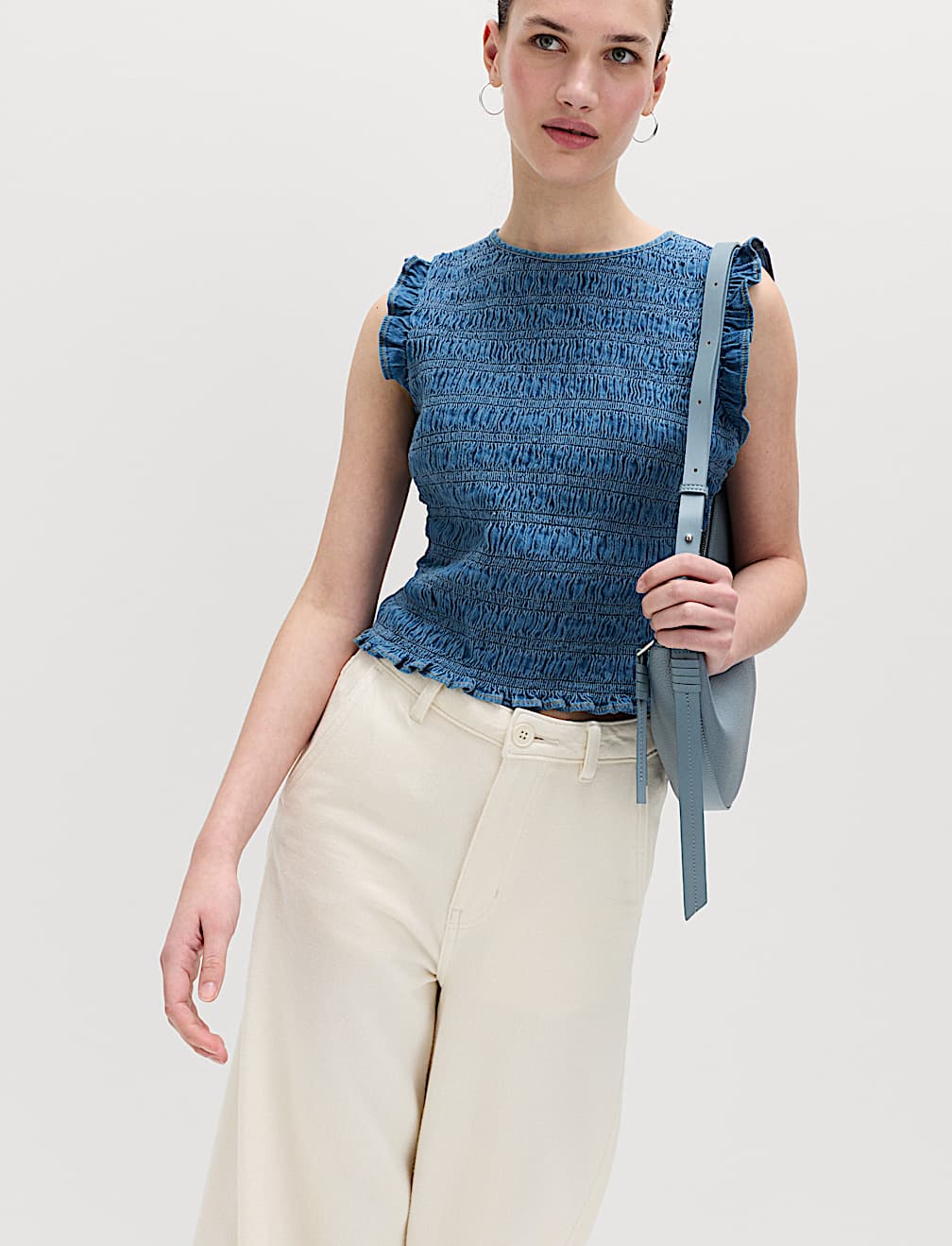 Denim Shirred Tank Top