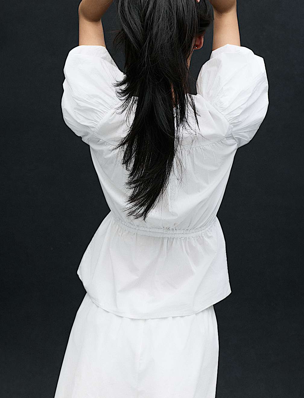 Pure Cotton Puff Sleeve Drawstring Waisted Top