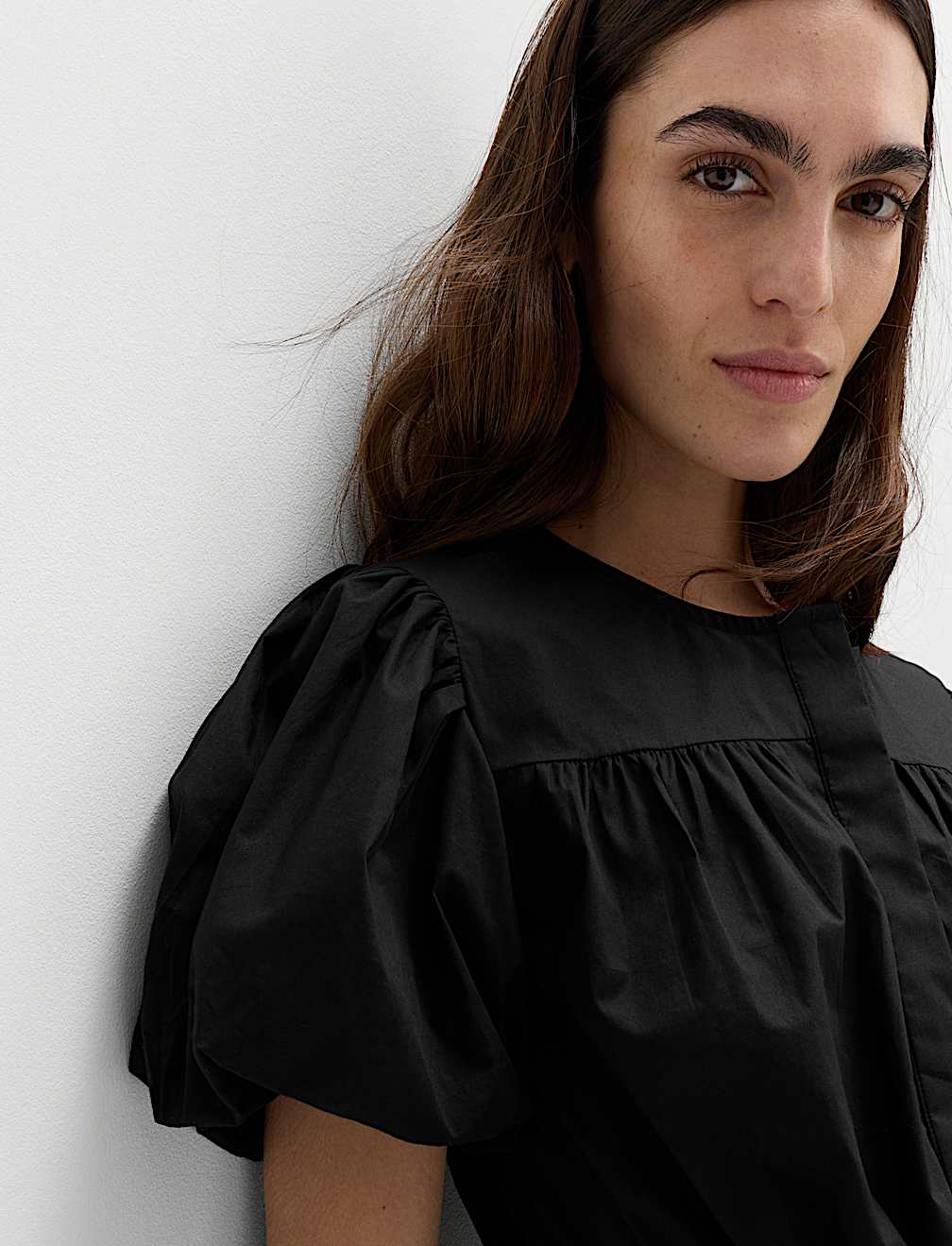 Pure Cotton Puff Sleeve Drawstring Waisted Top