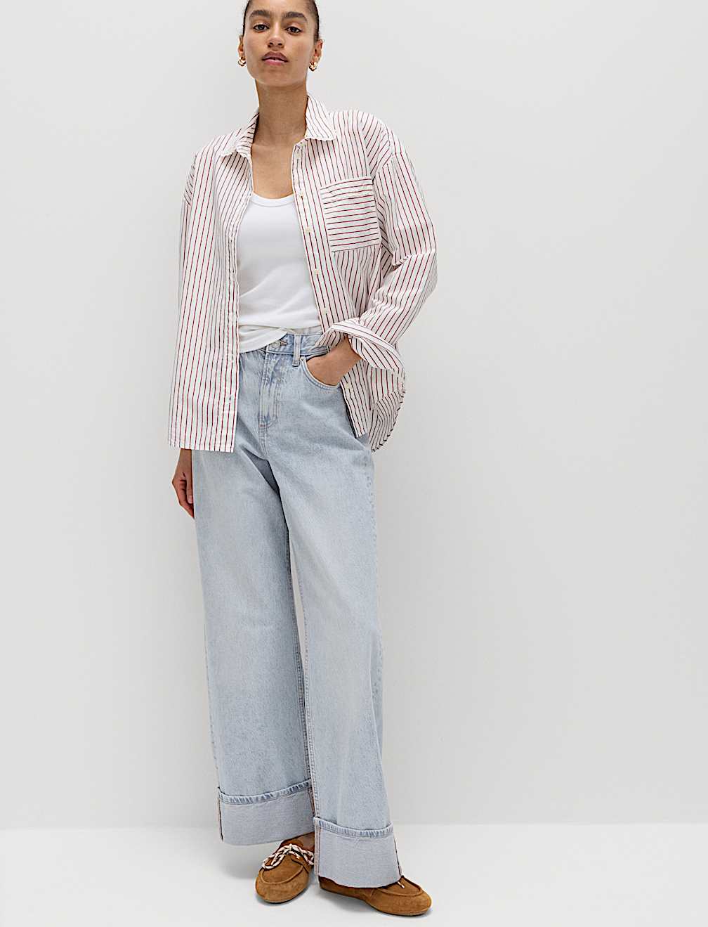 Pure Cotton Striped Lace Oversized Shirt