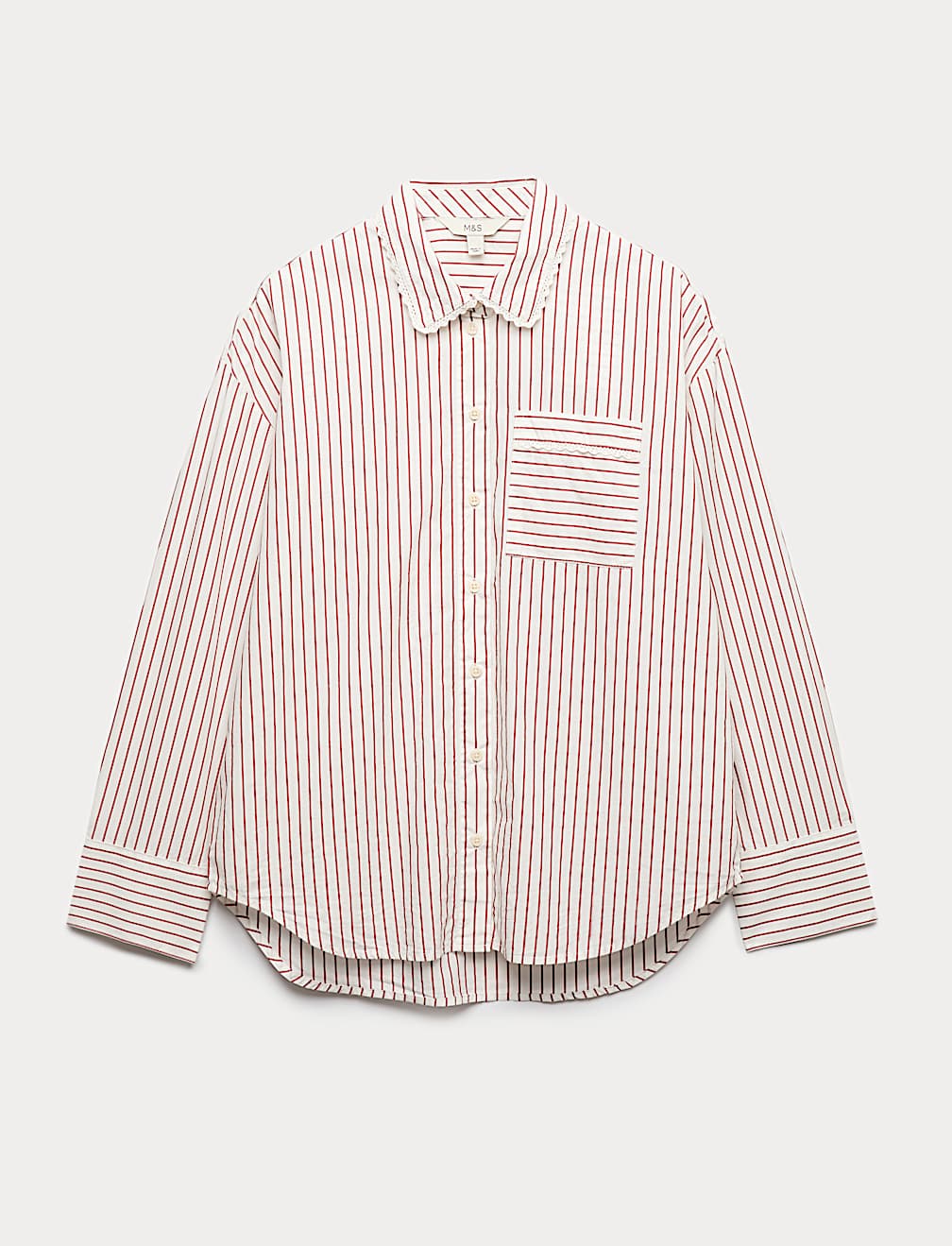 Pure Cotton Striped Lace Oversized Shirt