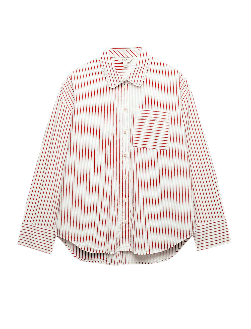 Pure Cotton Striped Lace Oversized Shirt