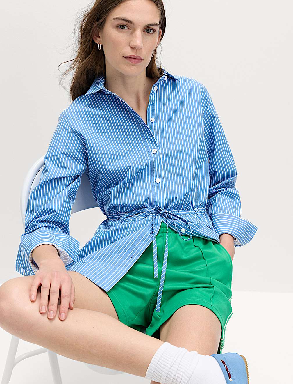 Pure Cotton Striped Drawstring Shirt