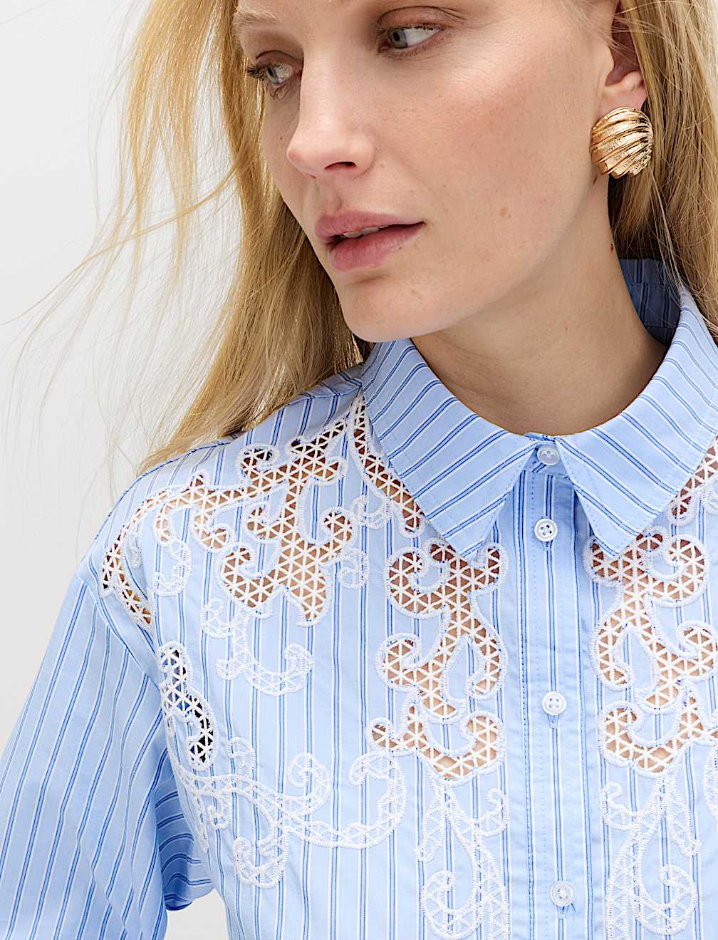 Pure Cotton Embroidered Striped Shirt