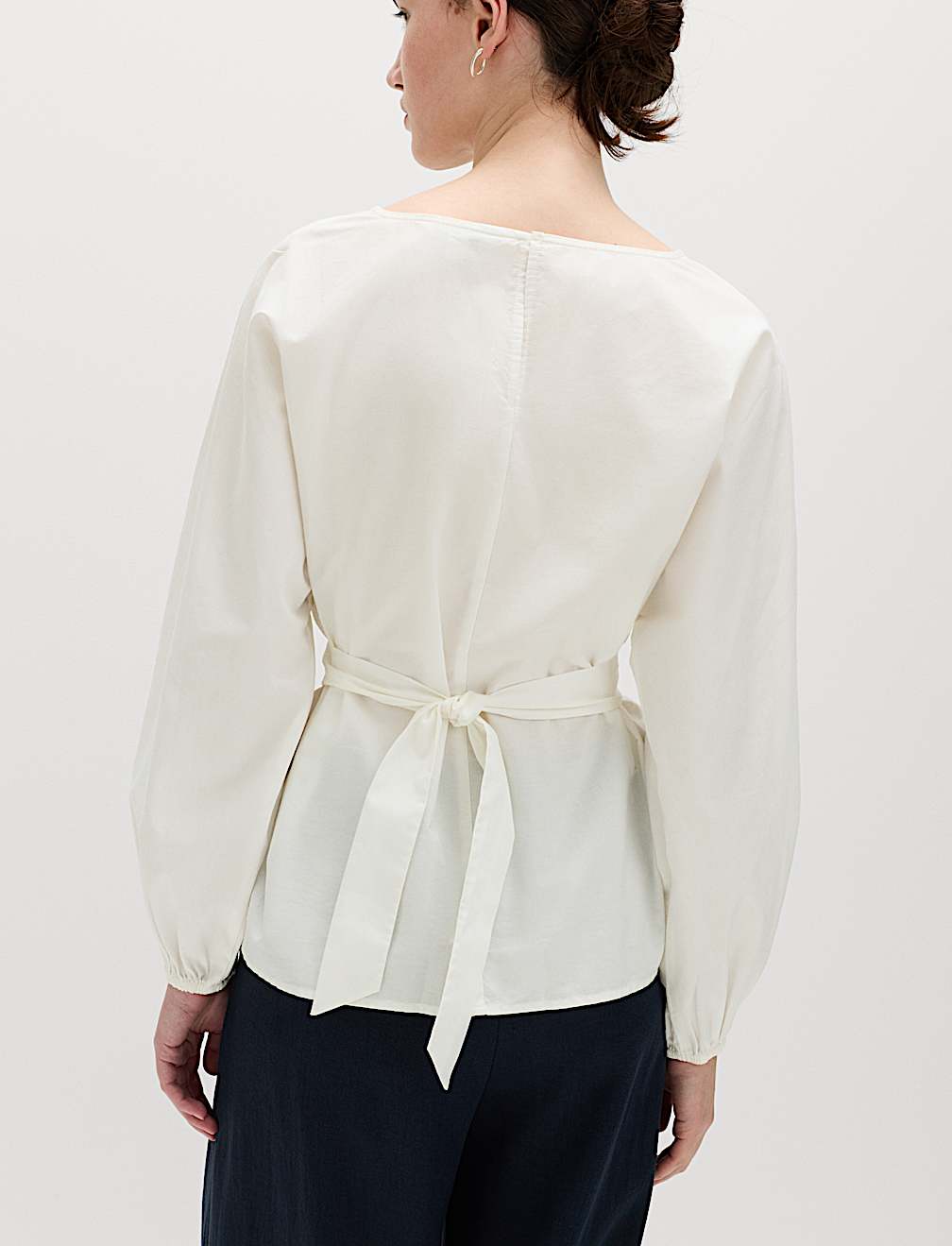 Pure Cotton Pleat Tie Detail Blouse