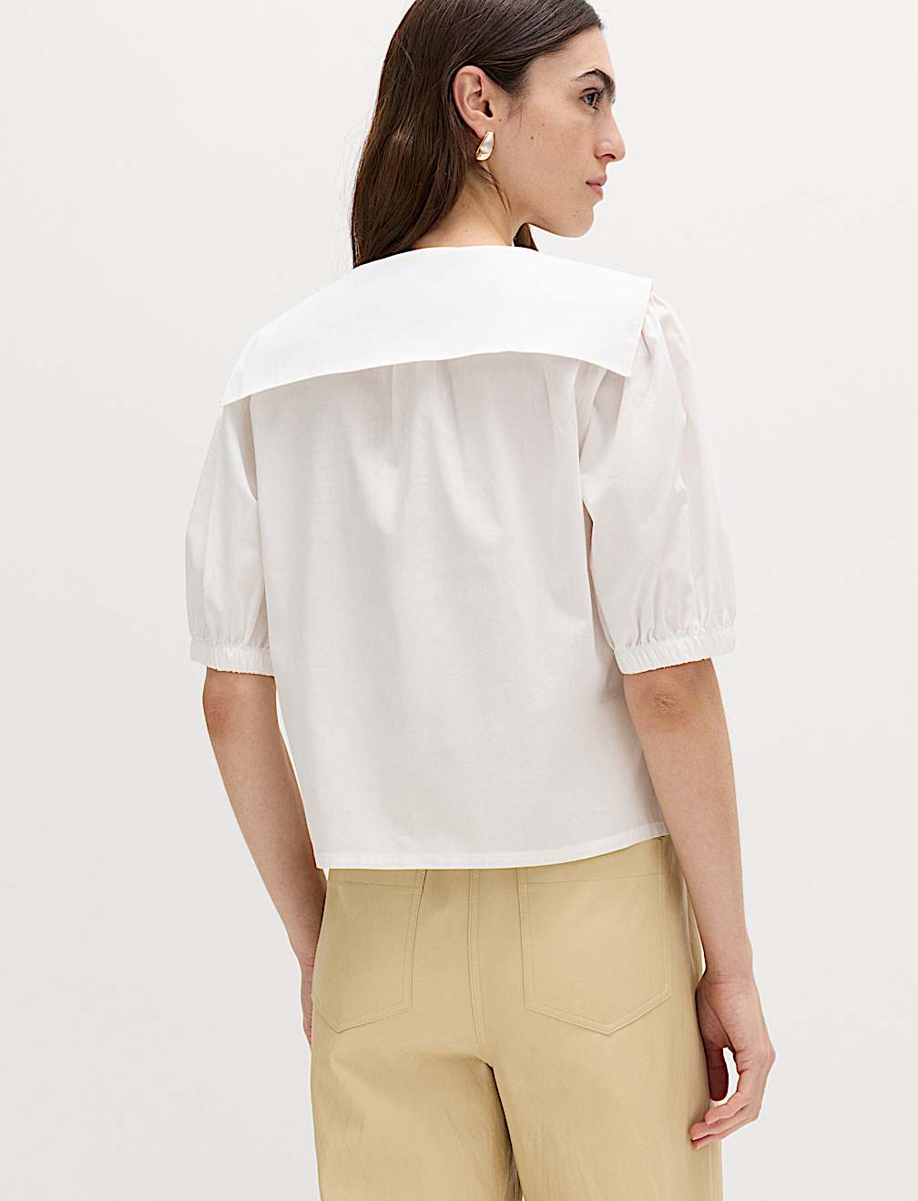 Pure Cotton Striped Oversized Collar Tie Detail Shirt