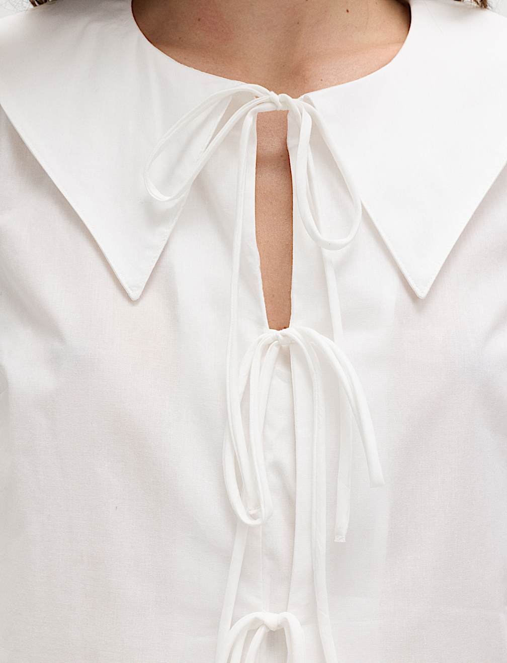 Pure Cotton Striped Oversized Collar Tie Detail Shirt