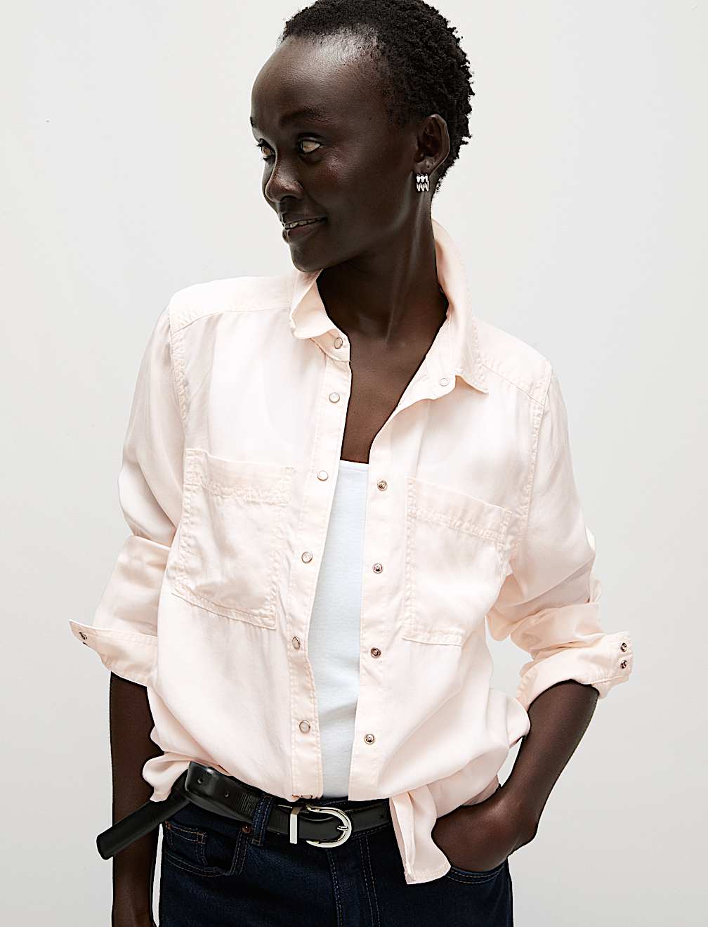 Pure Lyocell Collared Button Through Shirt