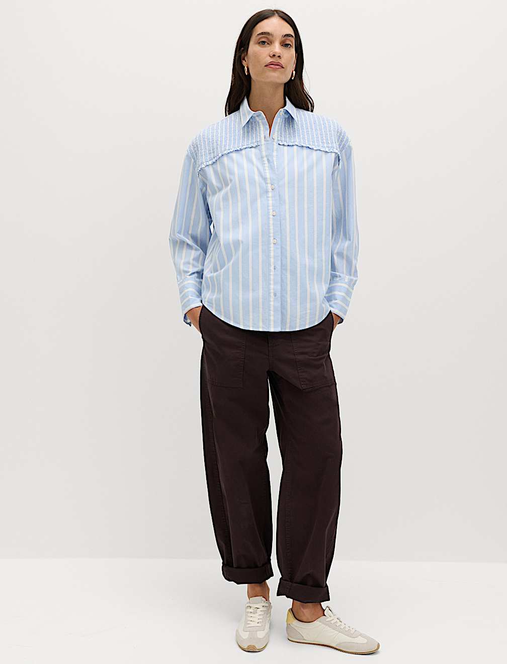 Pure Cotton Shirred Striped Shirt