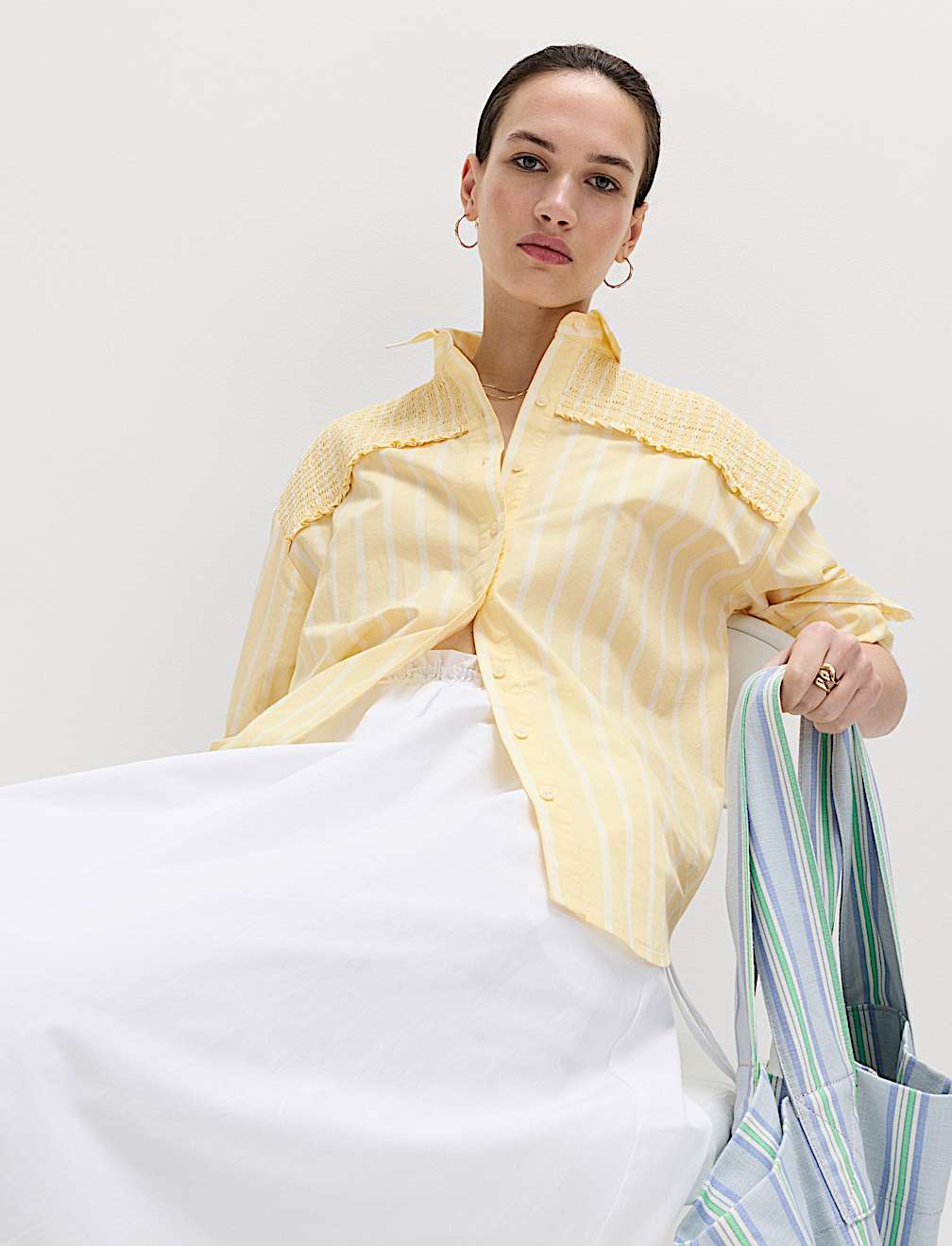 Pure Cotton Shirred Striped Shirt