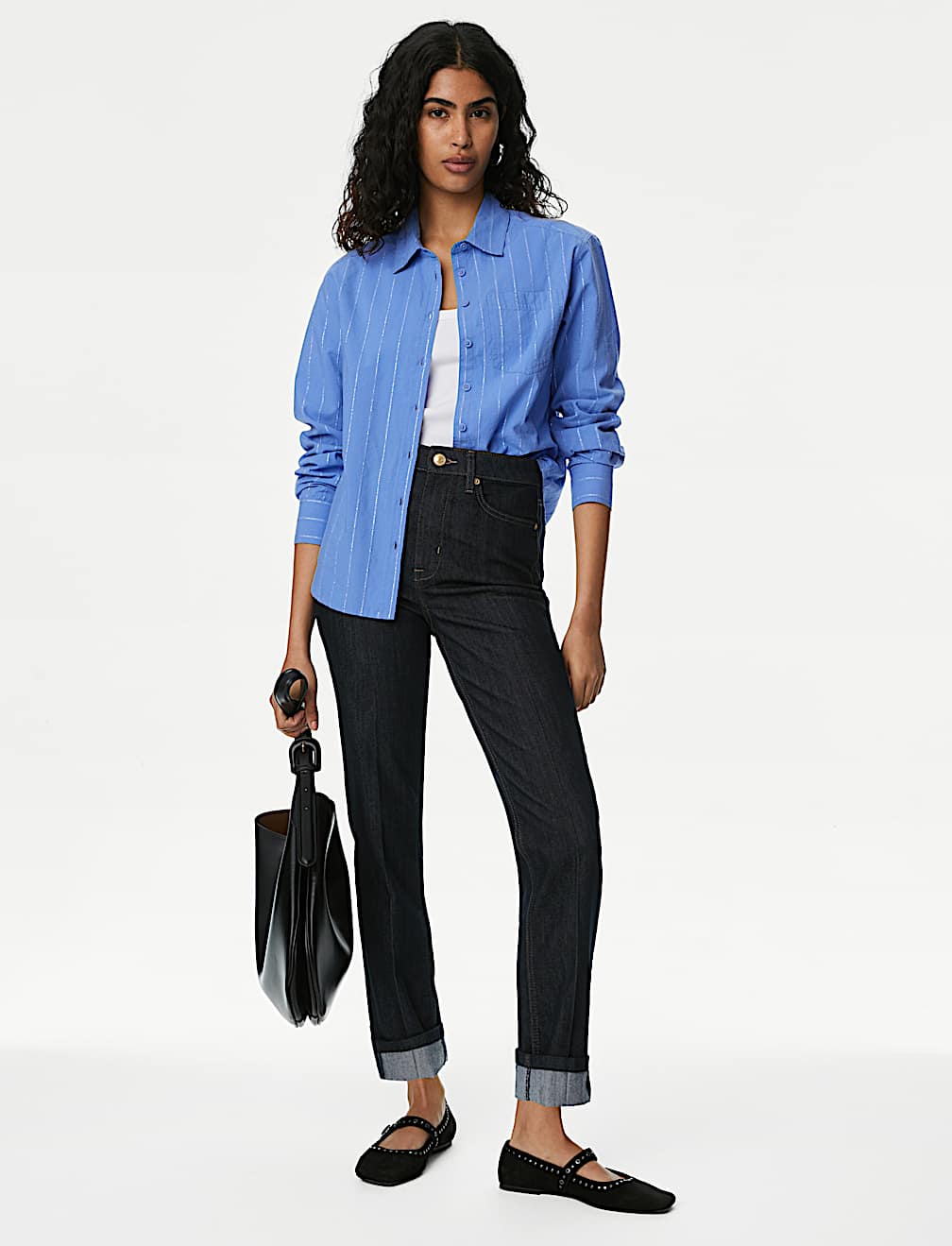 Cotton Rich Sparkly Striped Collared Shirt