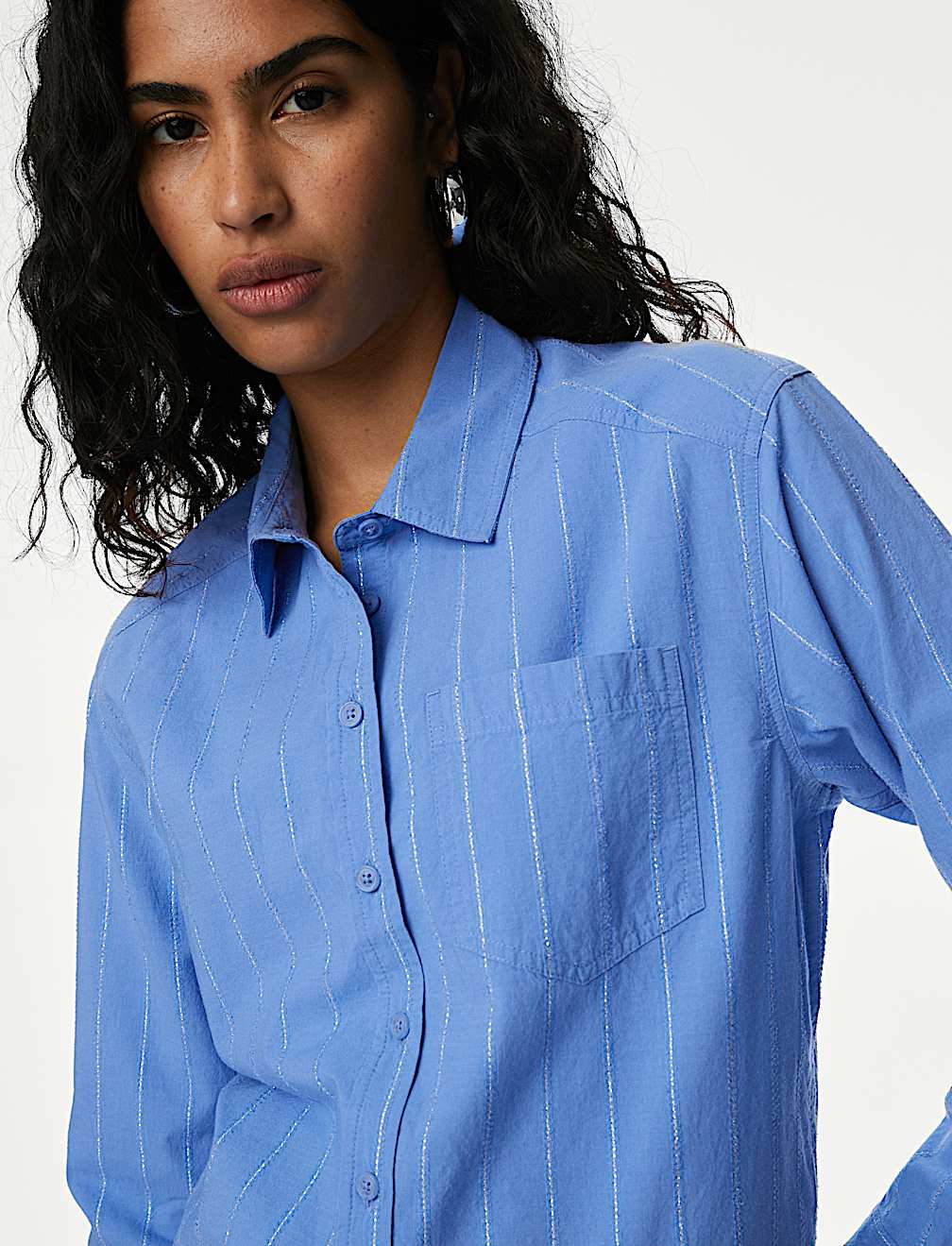 Cotton Rich Sparkly Striped Collared Shirt