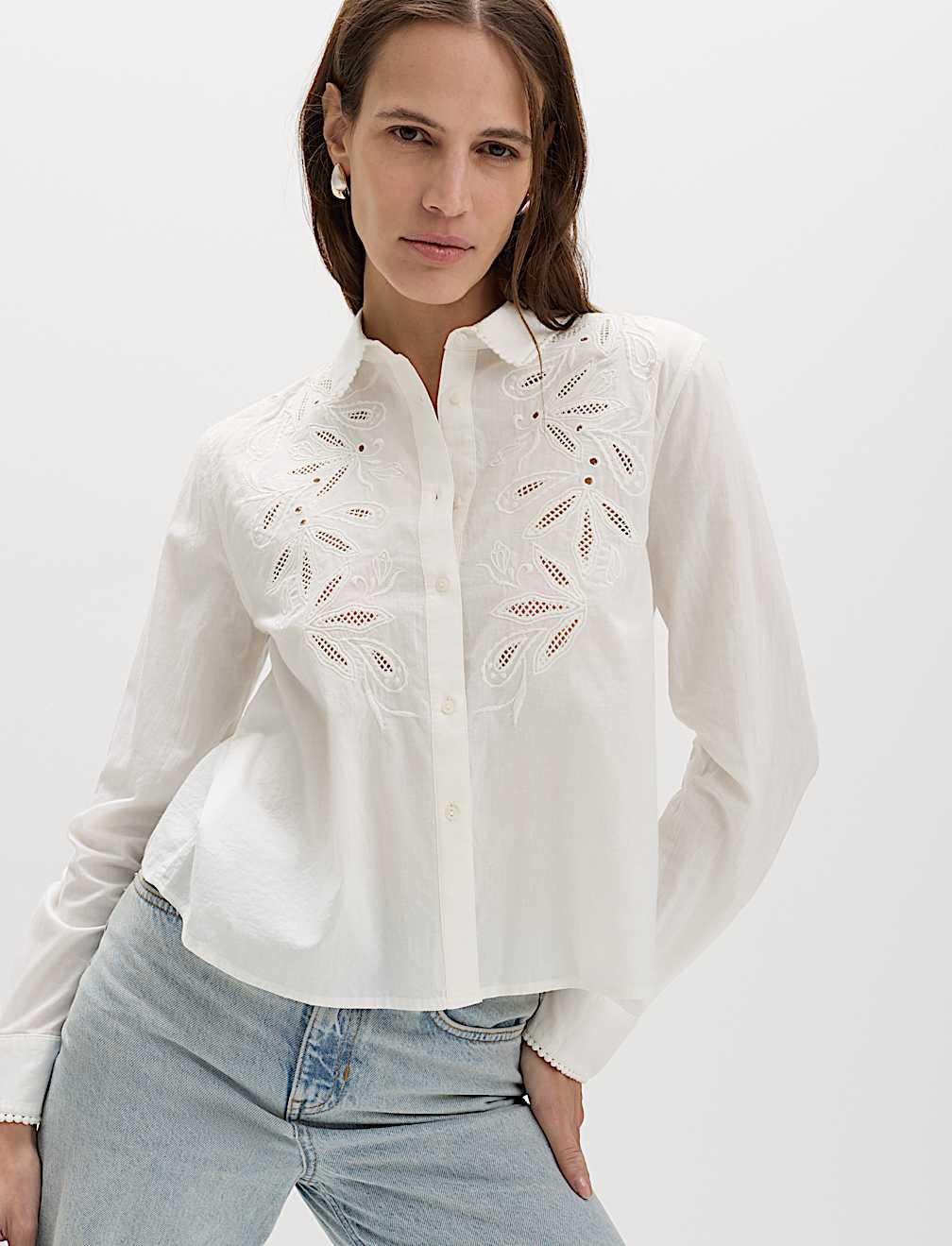 Pure Cotton Embroidered Collared Shirt