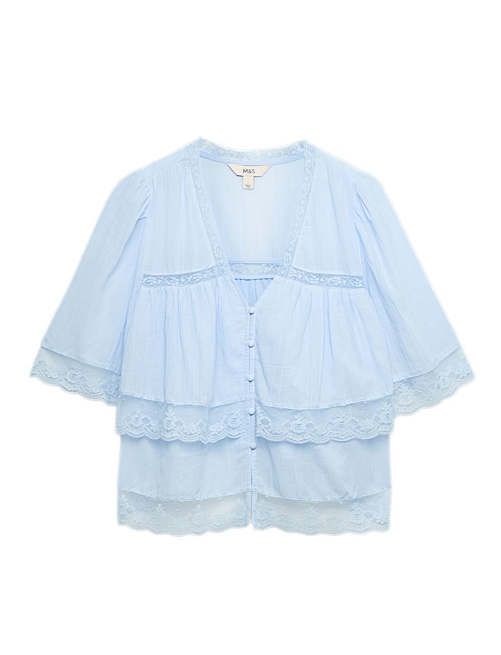 Pure Cotton V-Neck Lace Insert Blouse