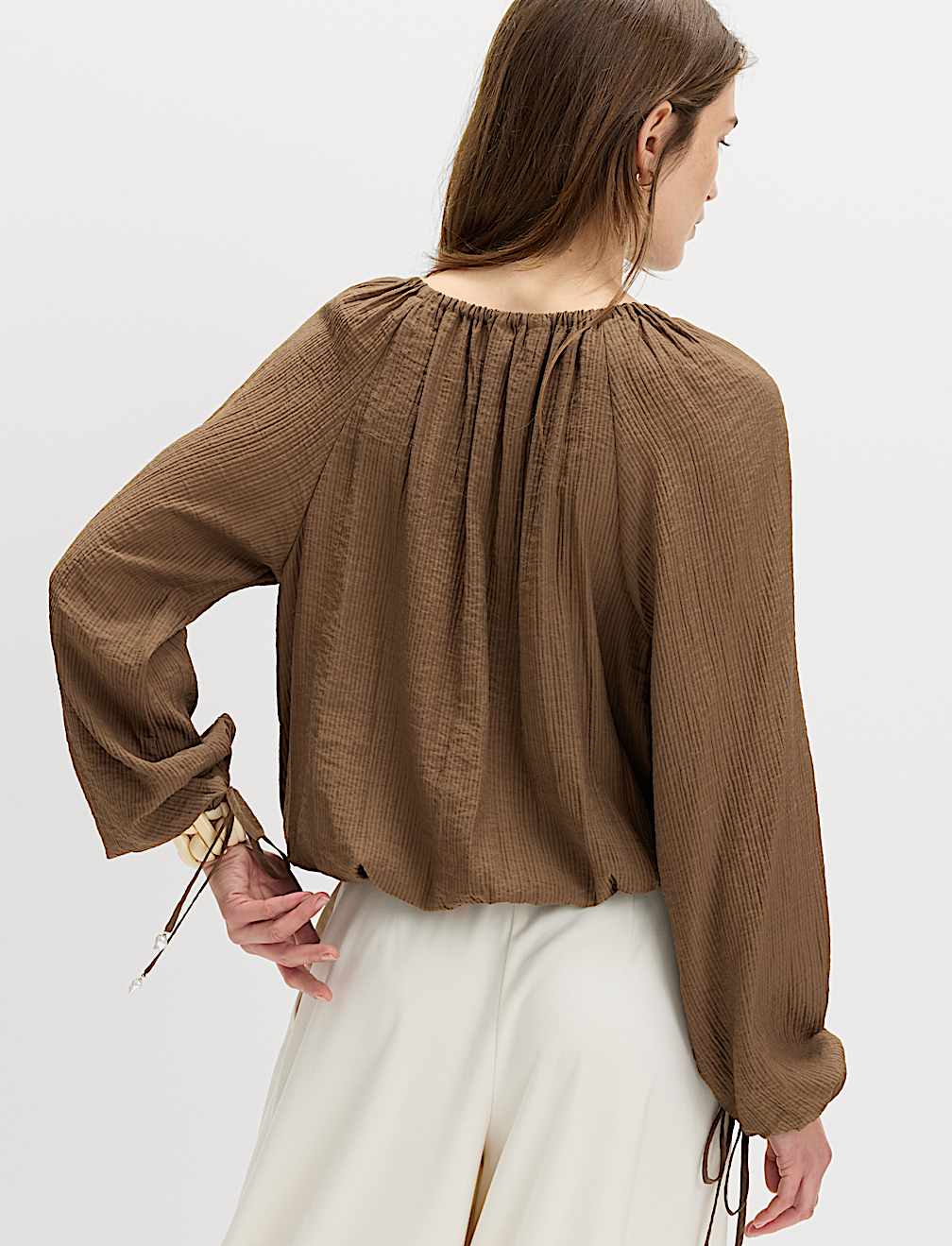 Striped Plisse Tie Detail Blouse