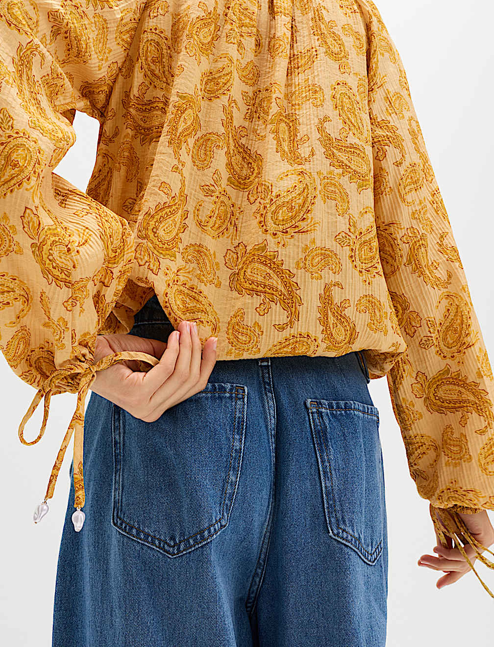 Striped Plisse Tie Detail Blouse