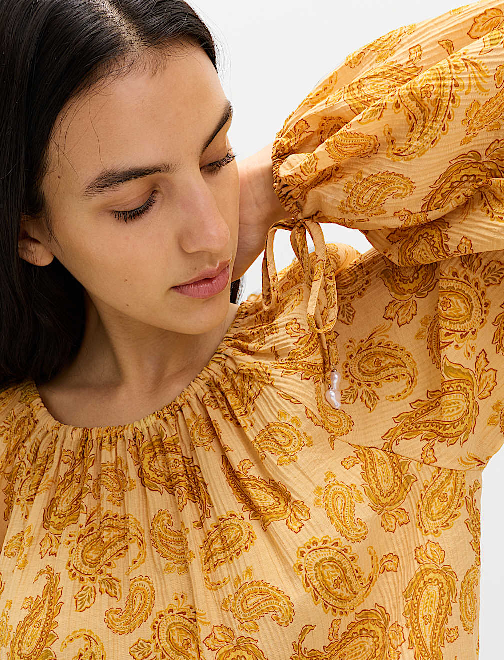 Striped Plisse Tie Detail Blouse