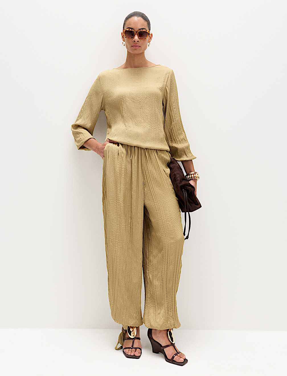 Textured Slash Neck Blouse