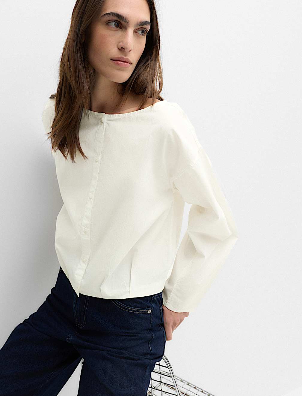 Pure Cotton Polka Dot Barrel Sleeve Blouse