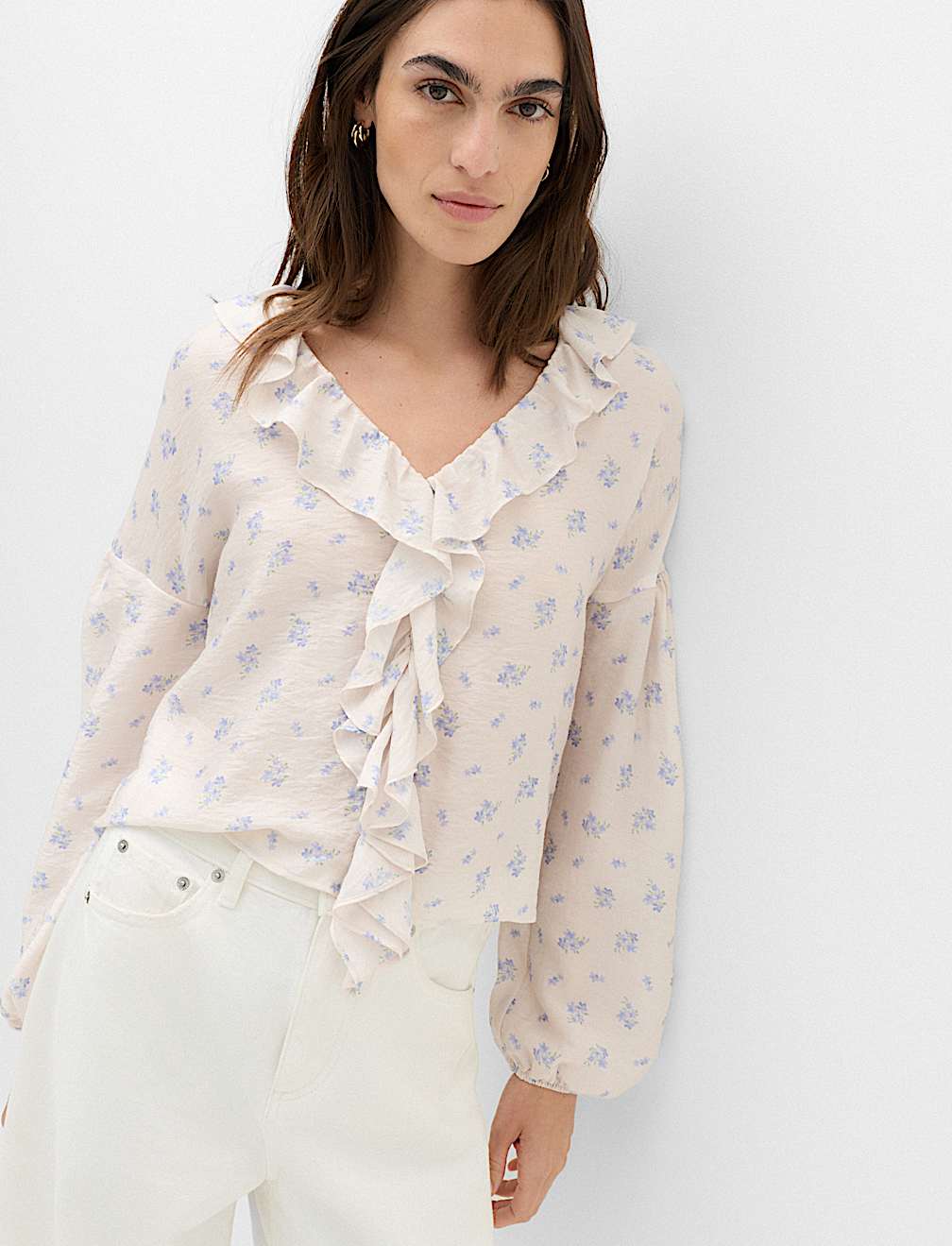Lyocell Rich Floral Ruffle Detail Blouse