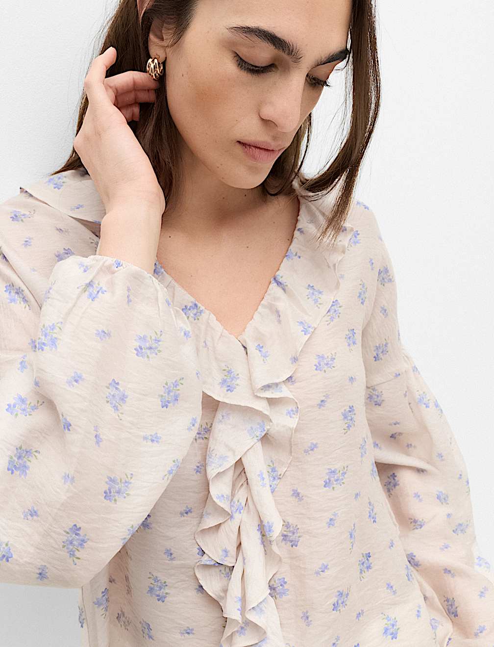 Lyocell Rich Floral Ruffle Detail Blouse