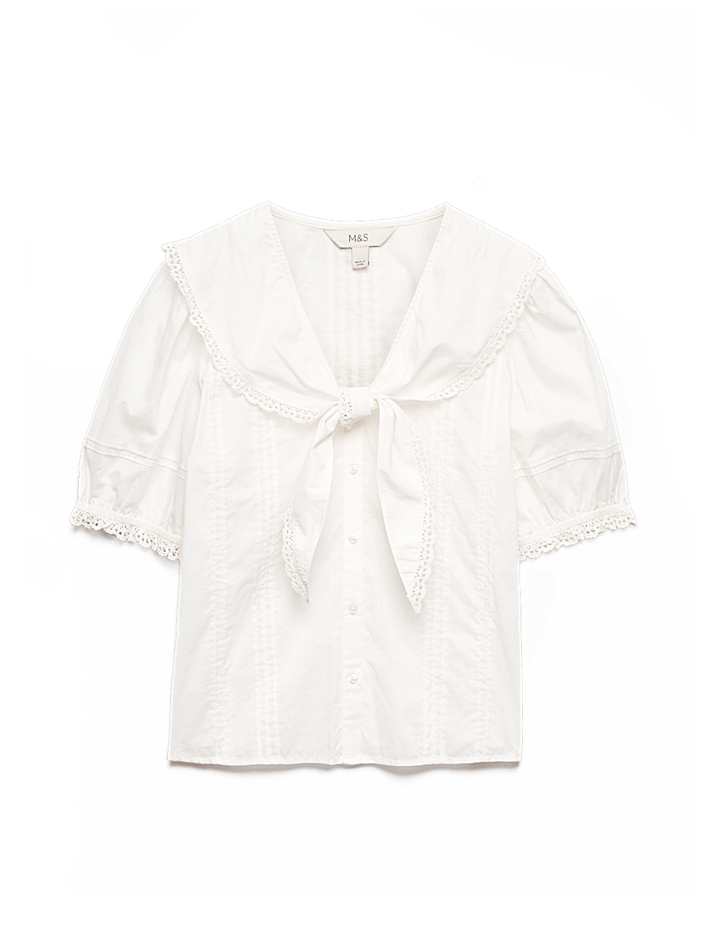 Pure Cotton Broderie Sailor Collar Tie Detail Blouse