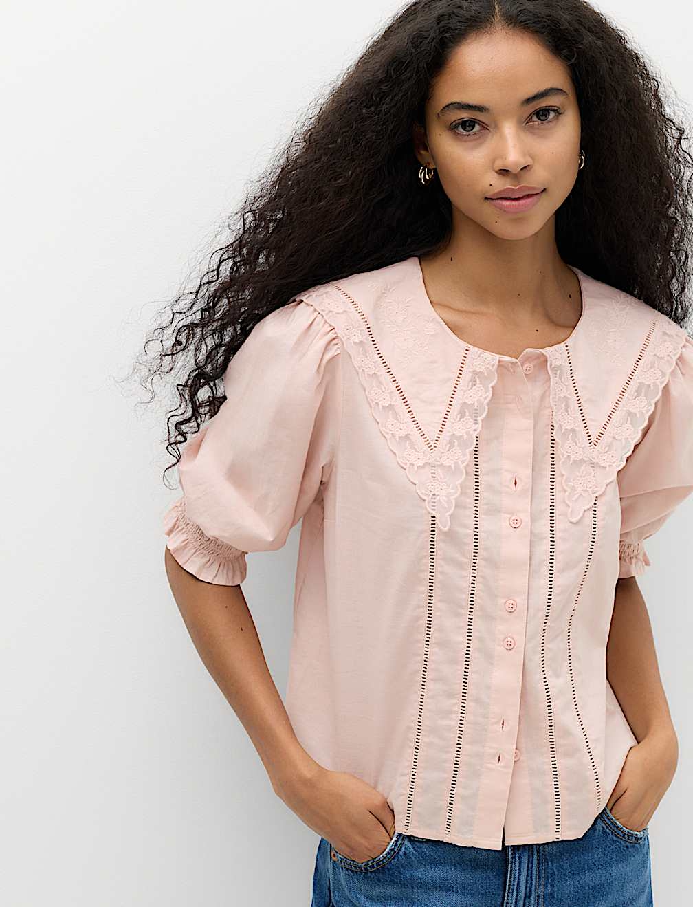Pure Cotton Embroidered Sailor Collar Blouse