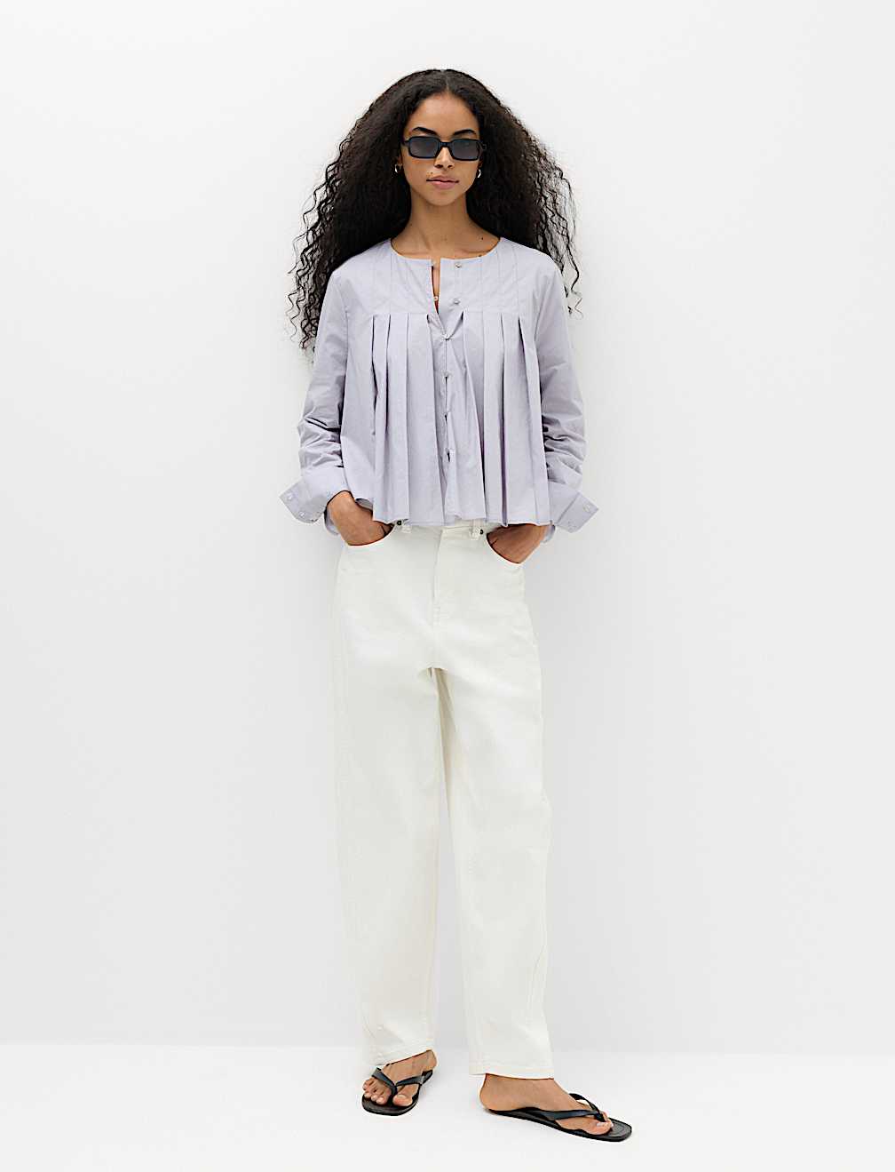 Pure Cotton Pleat Detail Blouse