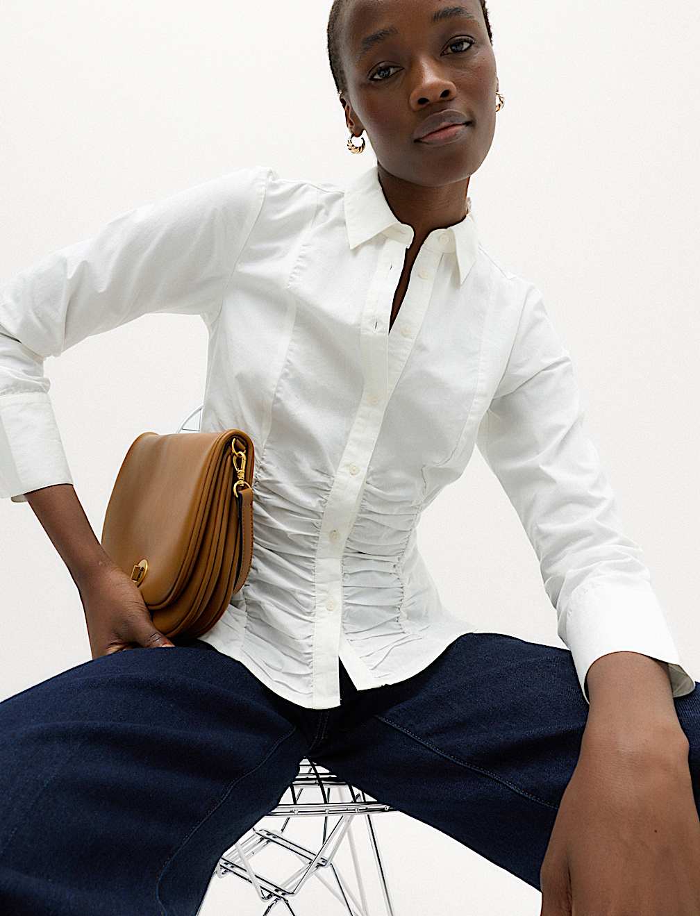 Pure Cotton Ruched Detail Shirt