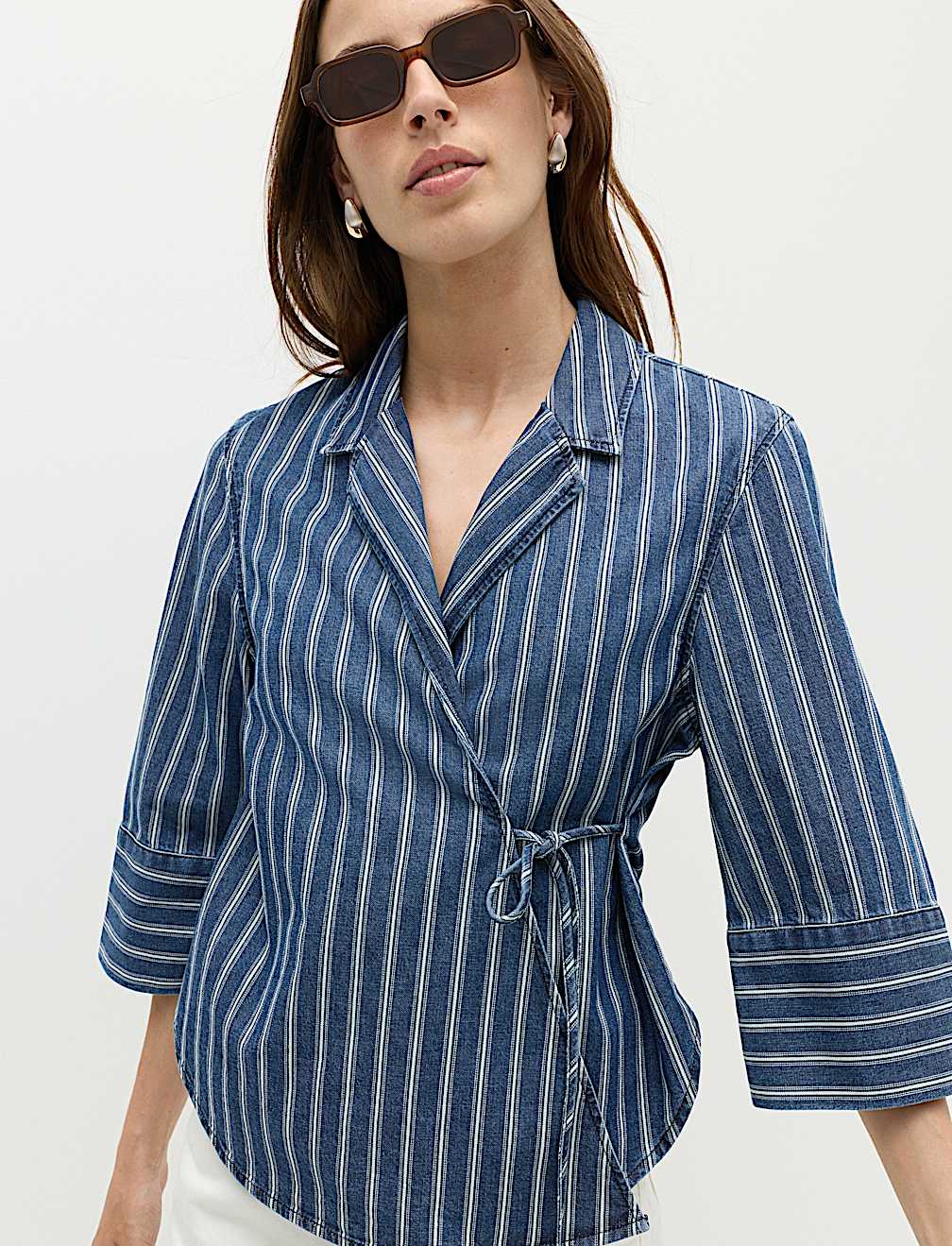 Denim Striped Wrap Shirt