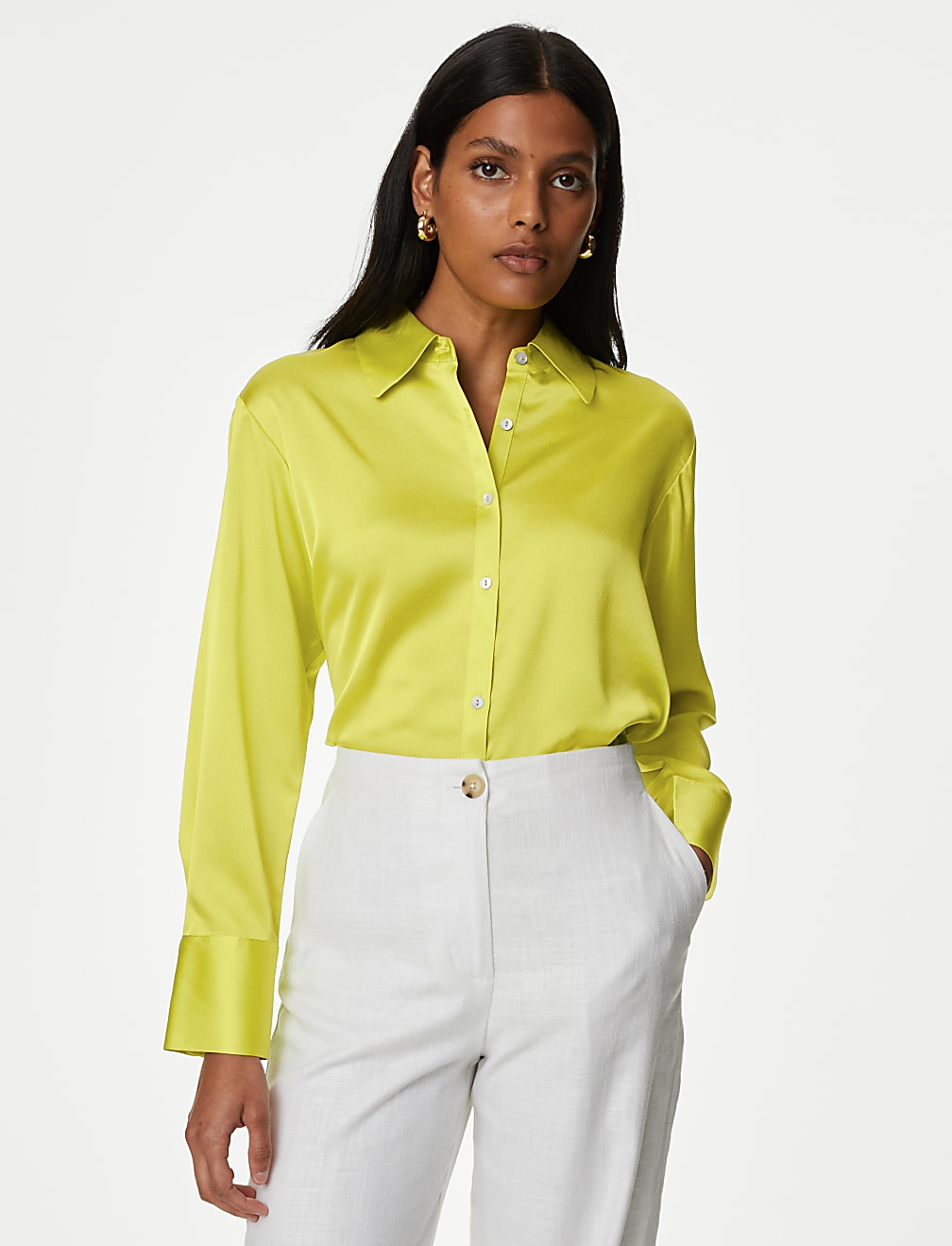 Satin Collared Longline Oversized Shirt