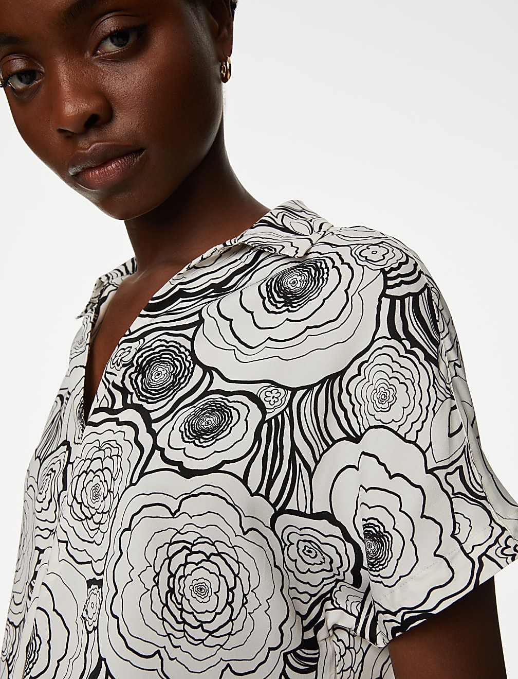 Satin Printed Popover Blouse