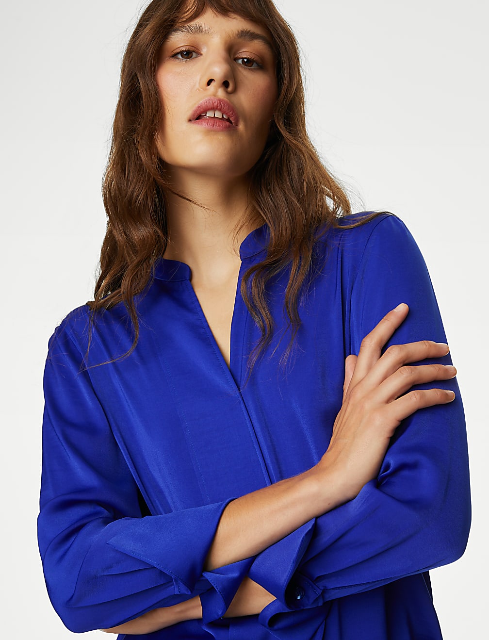 Satin V-Neck Popover Blouse