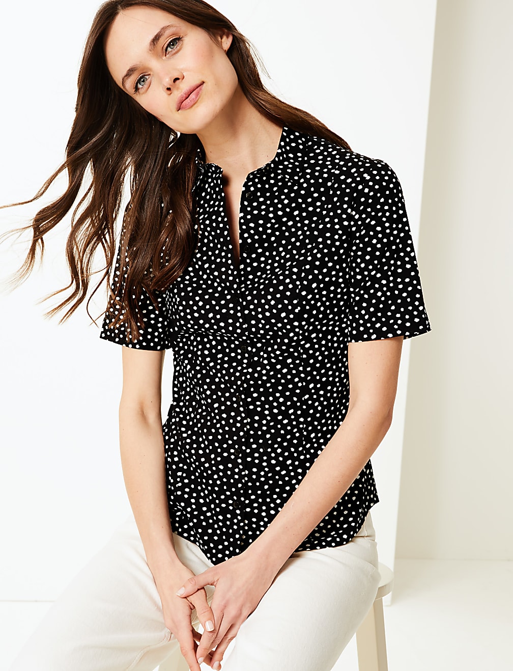 Polka Dot Button Detailed Shirt