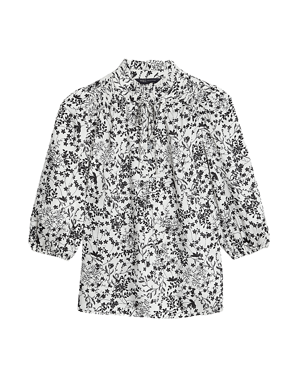 Printed Frill Neck Tie Front Popover Blouse