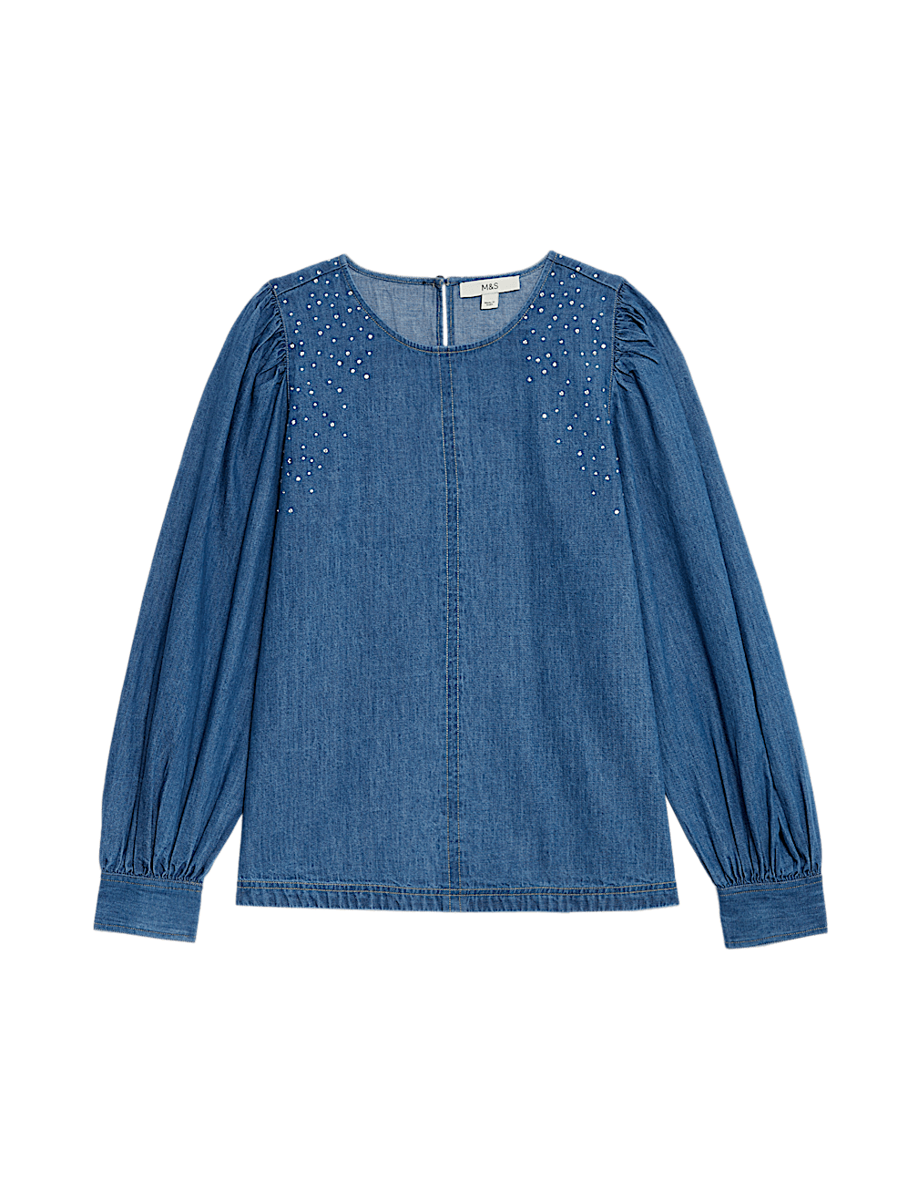 Pure Cotton Denim Embellished Blouse