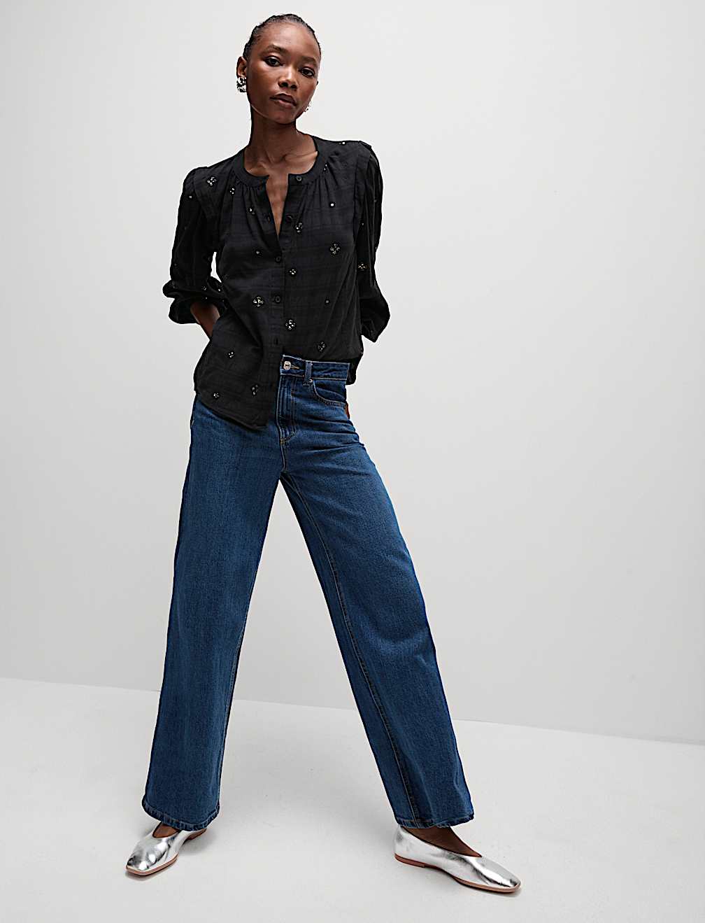 Cotton Blend Embellished Blouse