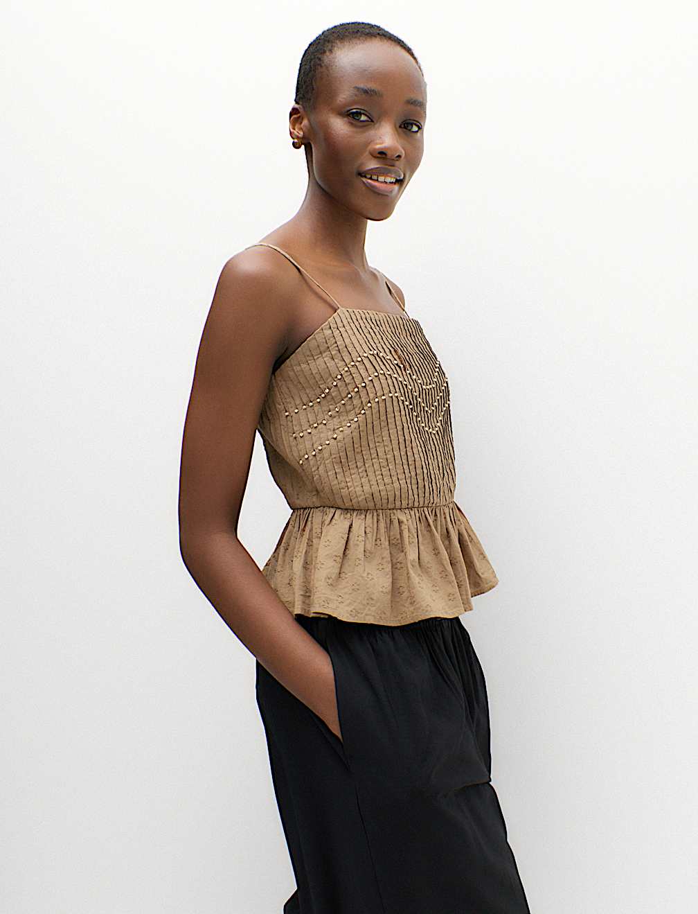 Pure Cotton Embellished Square Neck Cami