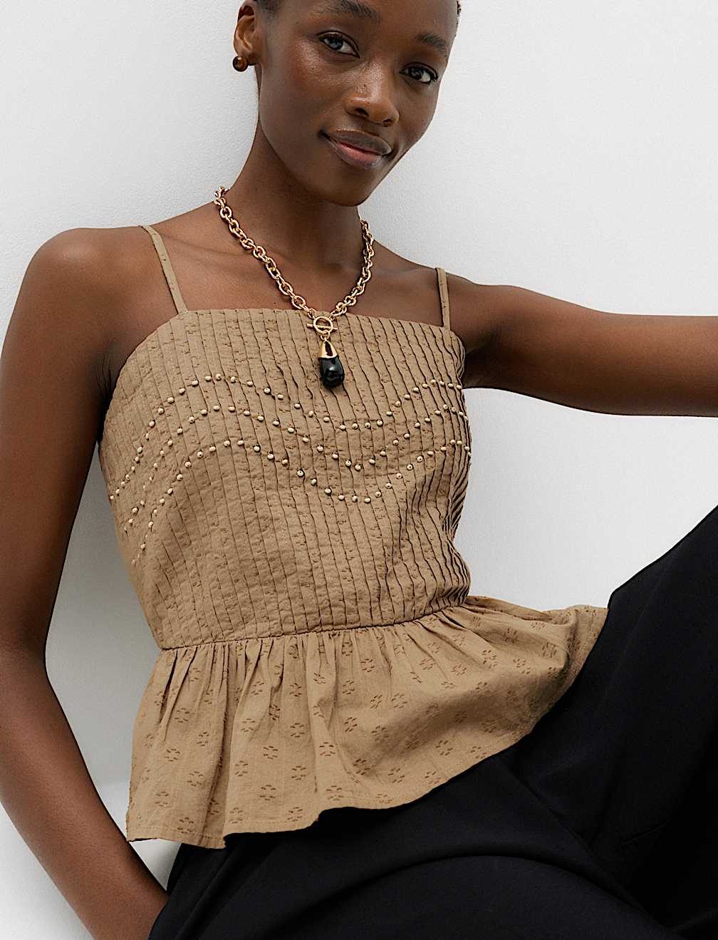 Pure Cotton Embellished Square Neck Cami