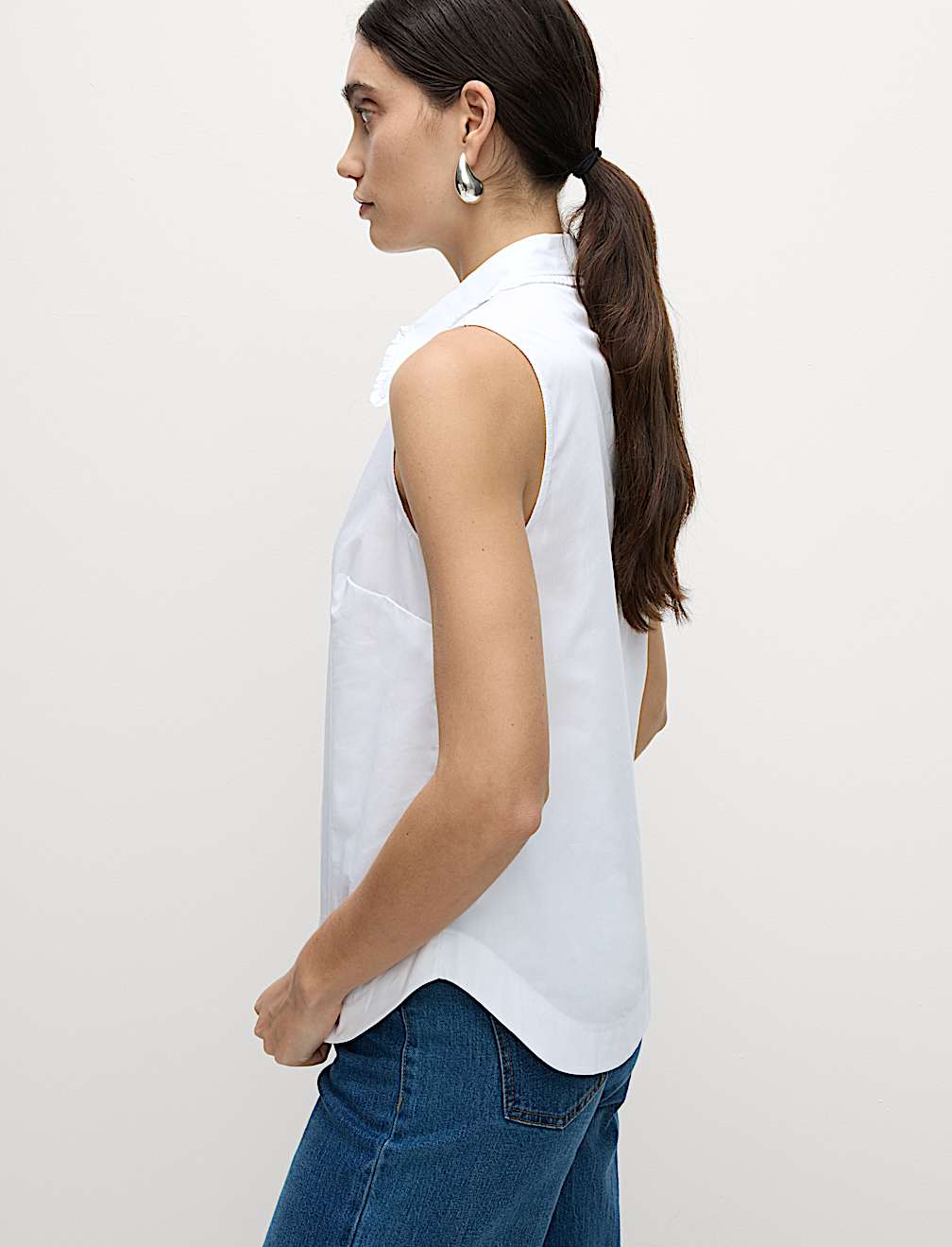 Pure Cotton Frill Detail Collared Shirt
